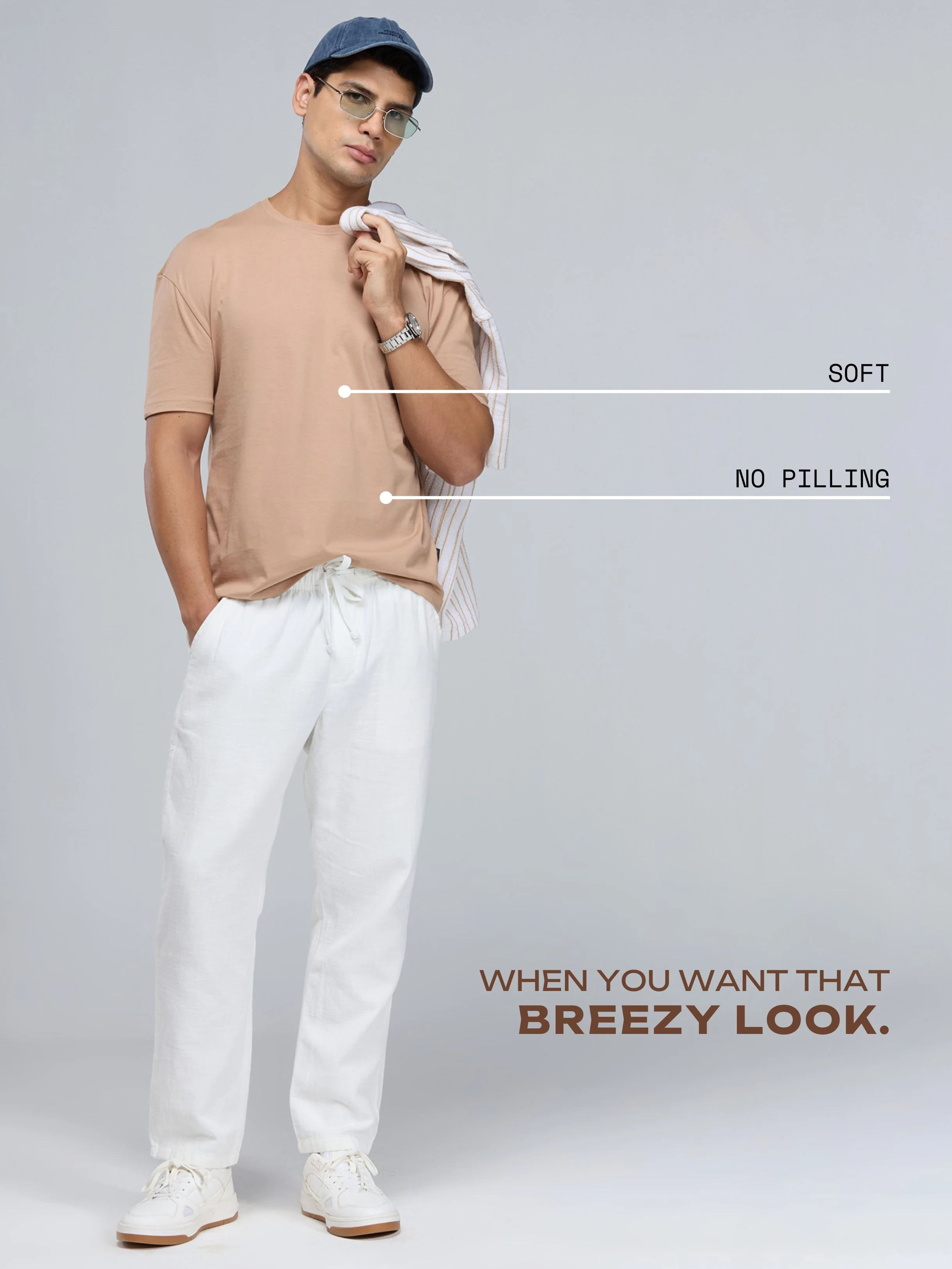 Beige Supima Crew Neck T-shirt - Relaxed Fit - Image 4