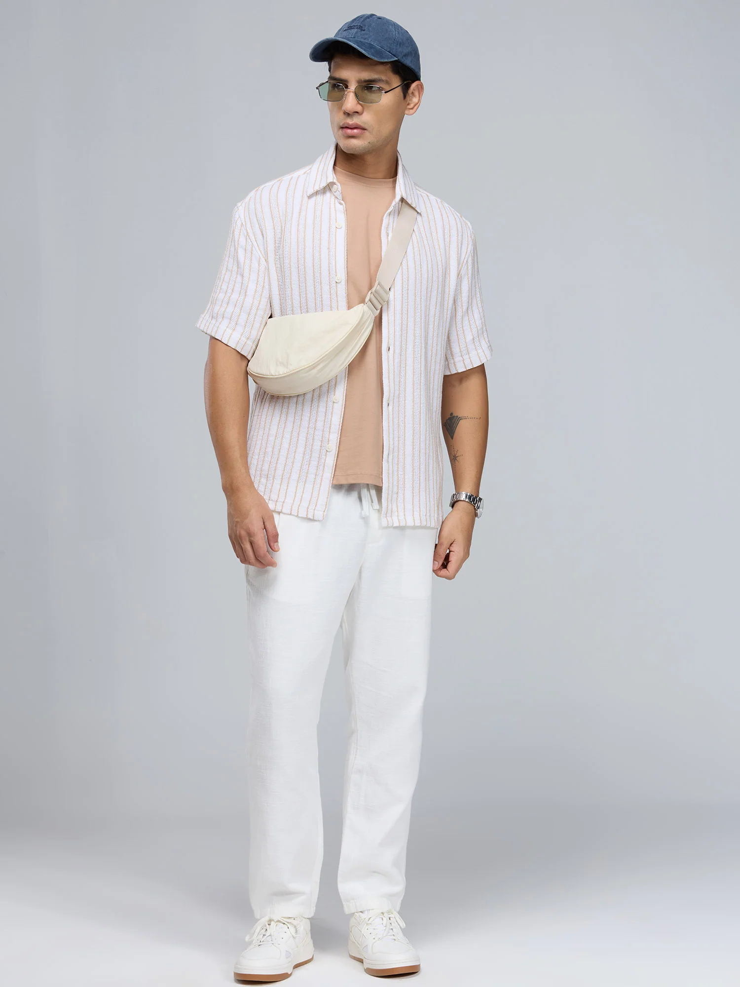 Beige Supima Crew Neck T-shirt - Relaxed Fit - Image 9