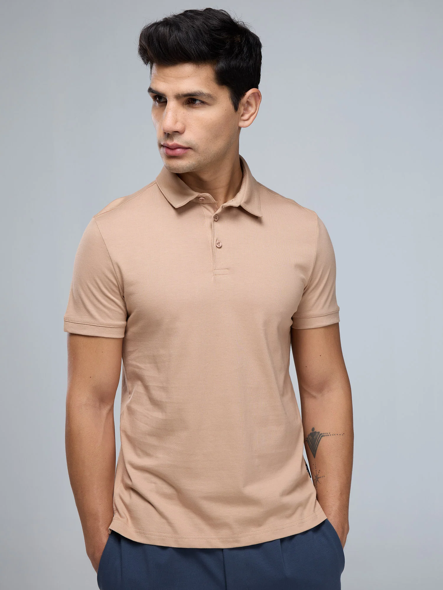 Beige Supima Polo T-shirt - Regular Fit - Image 8