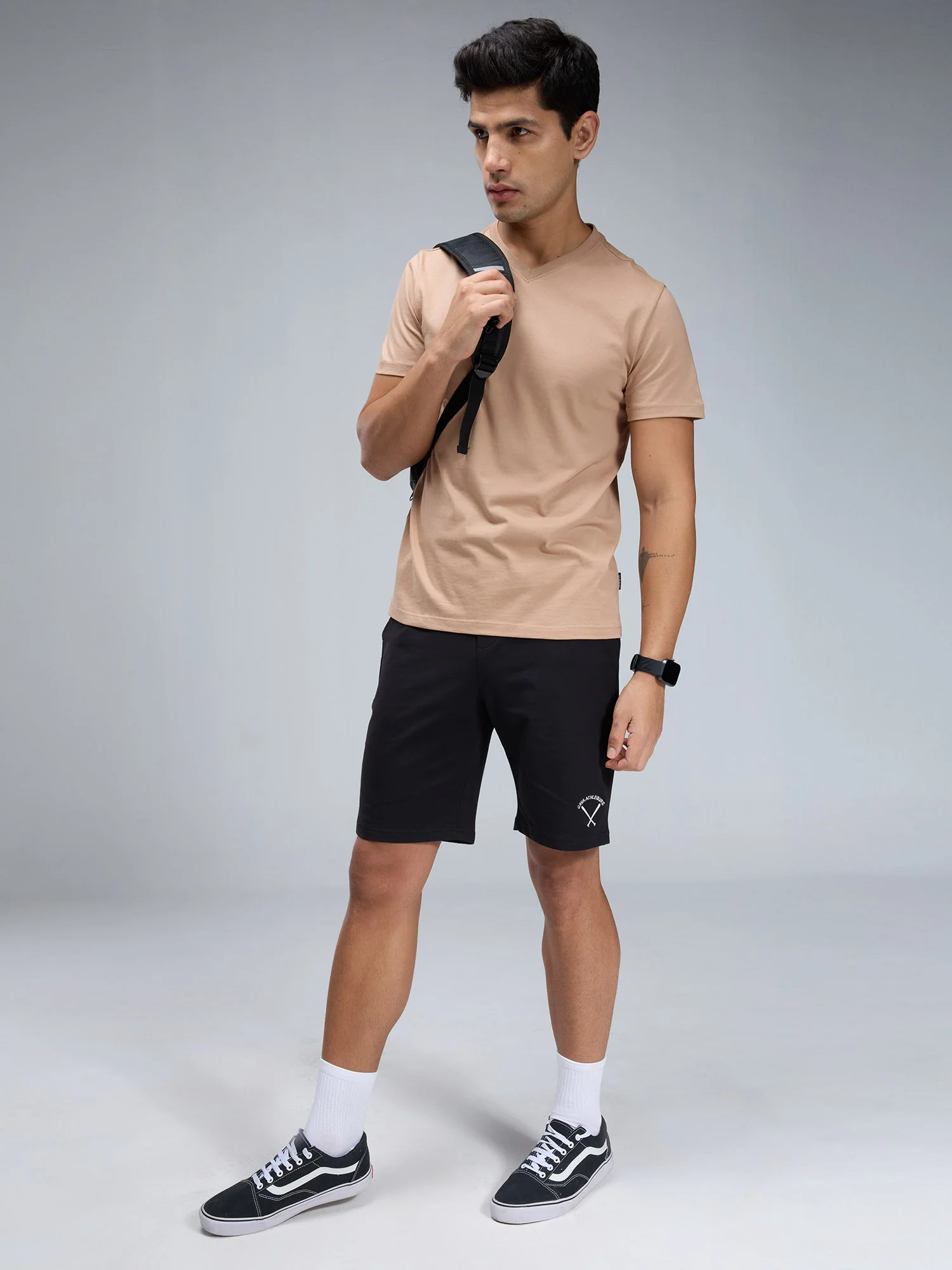Beige Supima V Neck T-shirt - Regular Fit - Image 11