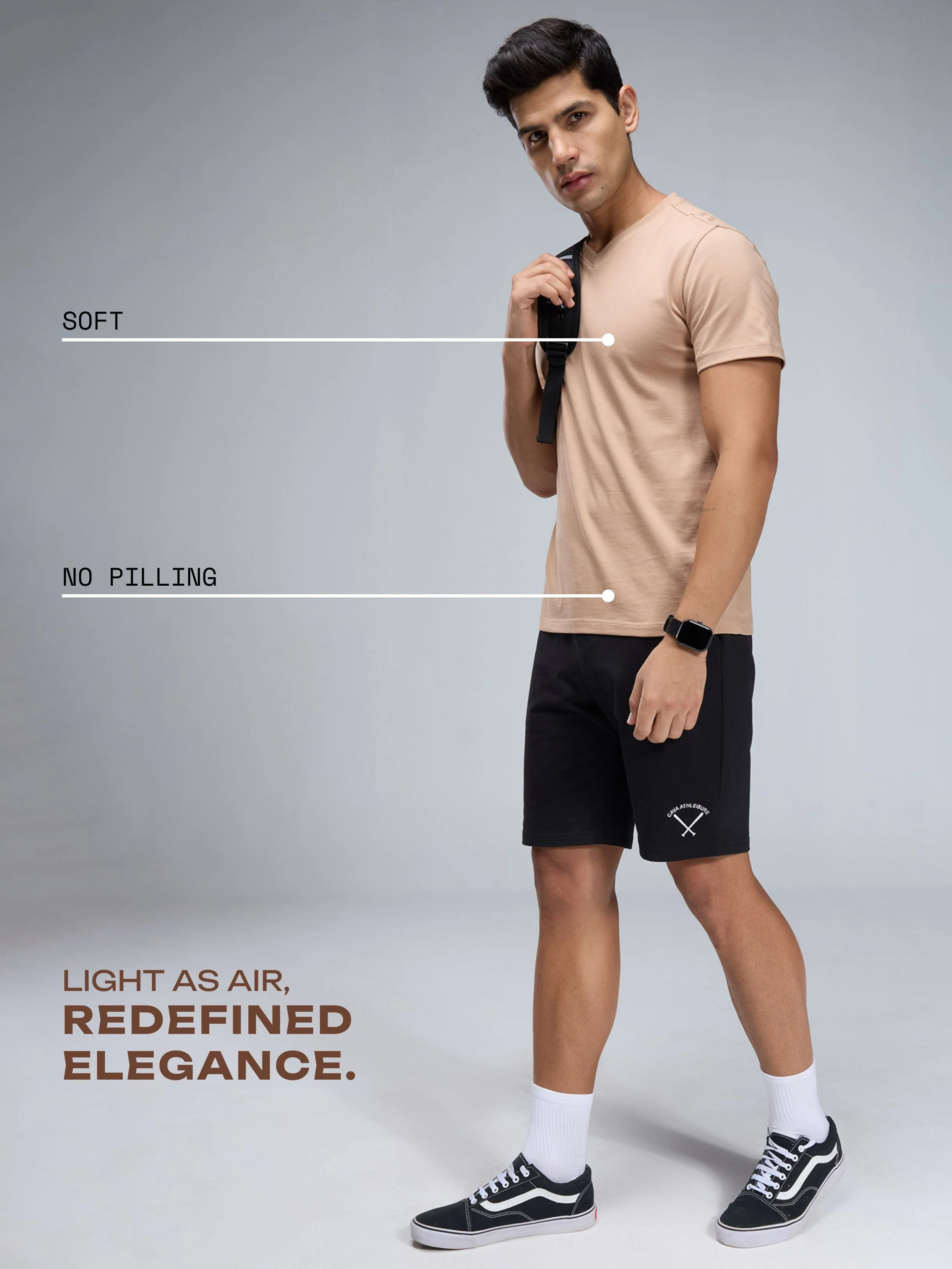 Beige Supima V Neck T-shirt - Regular Fit - Image 3
