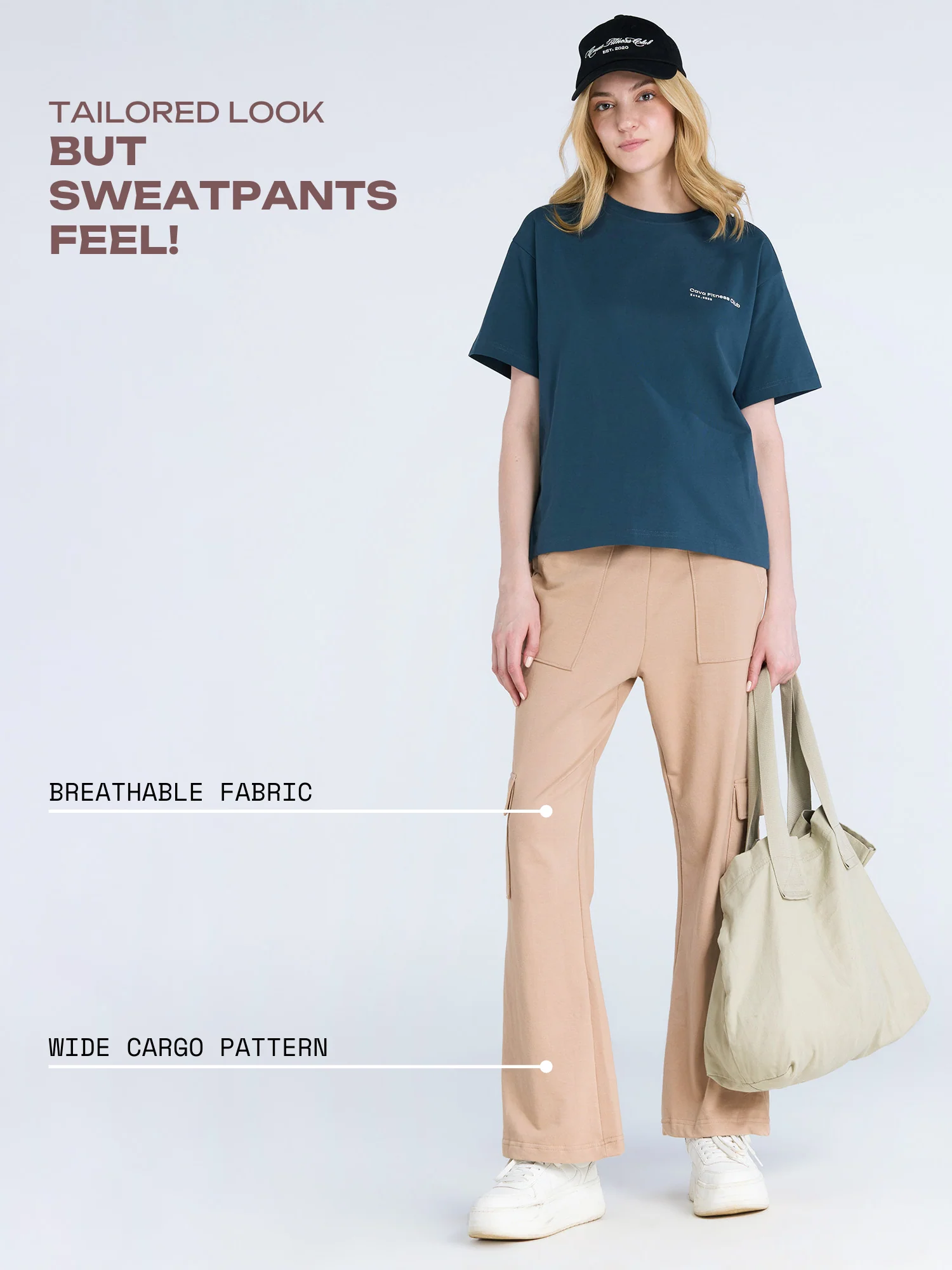 Beige Wide Cargo Joggers - Image 3