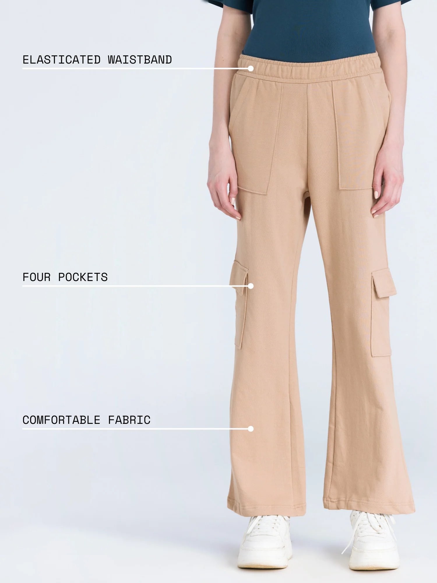 Beige Wide Cargo Joggers - Image 4