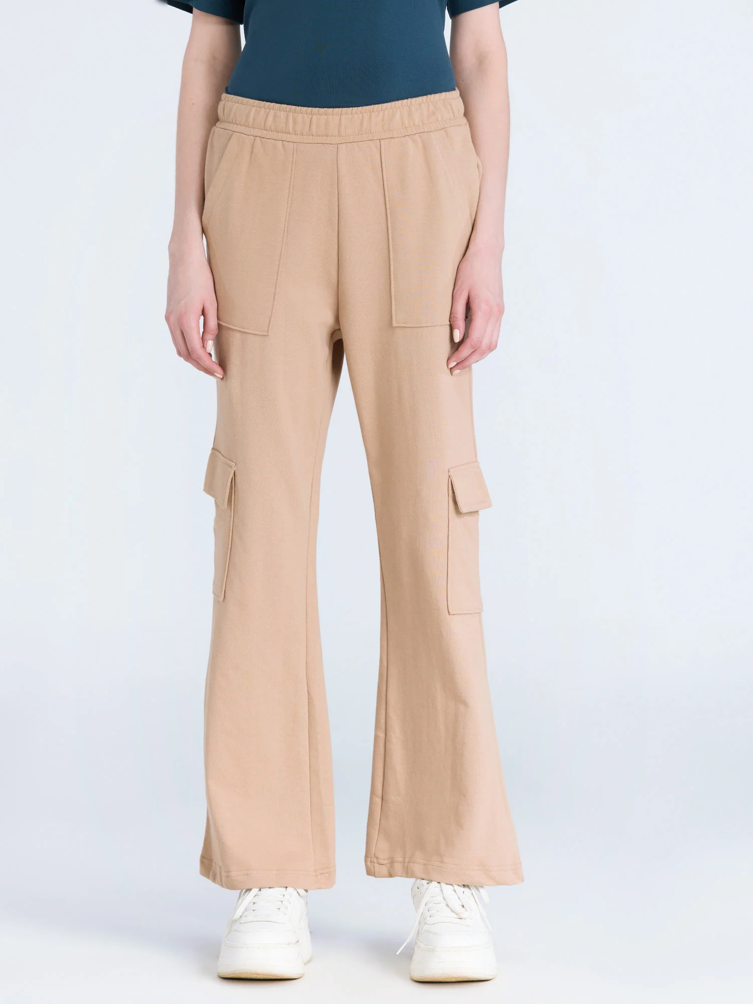 Beige Wide Cargo Joggers - Image 6