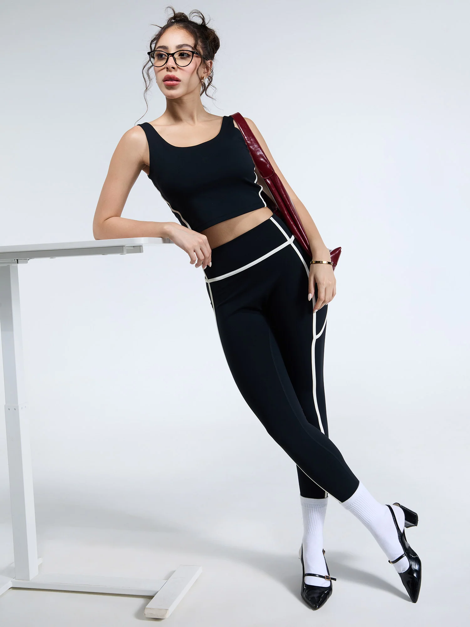 Black Aerial Contrast Leggings - Image 3