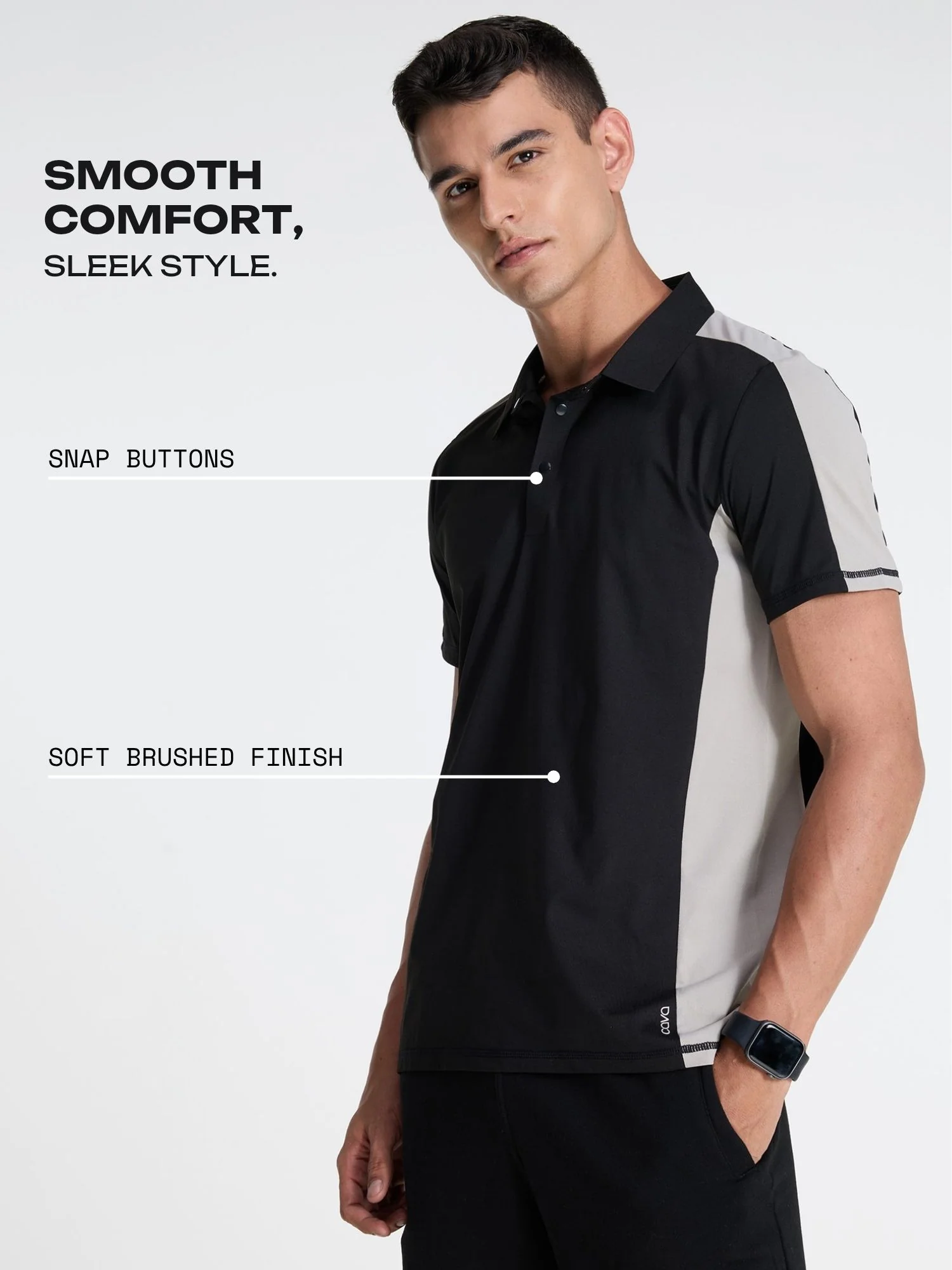 Black Contrast Bonded Polo - Image 3