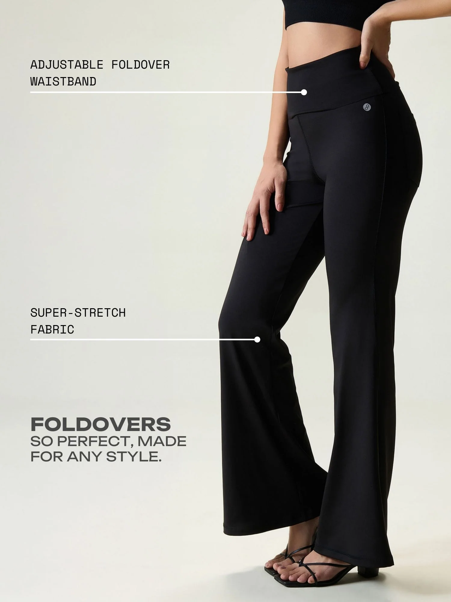 Black Foldover Flare Pants - Image 3