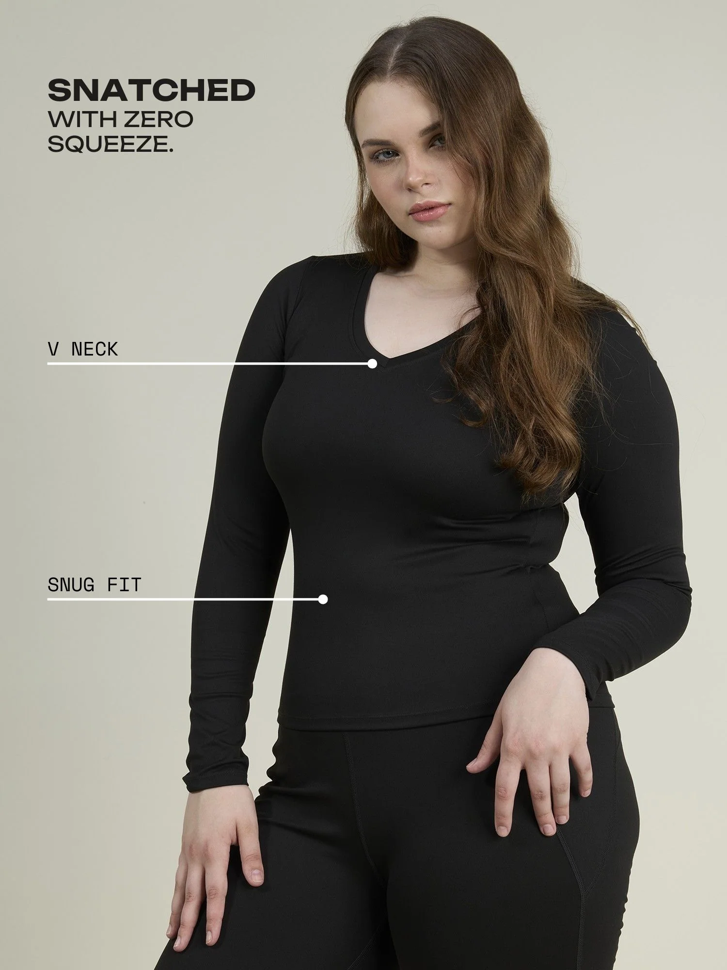 Black Sculpt V-Neck Top - Image 3