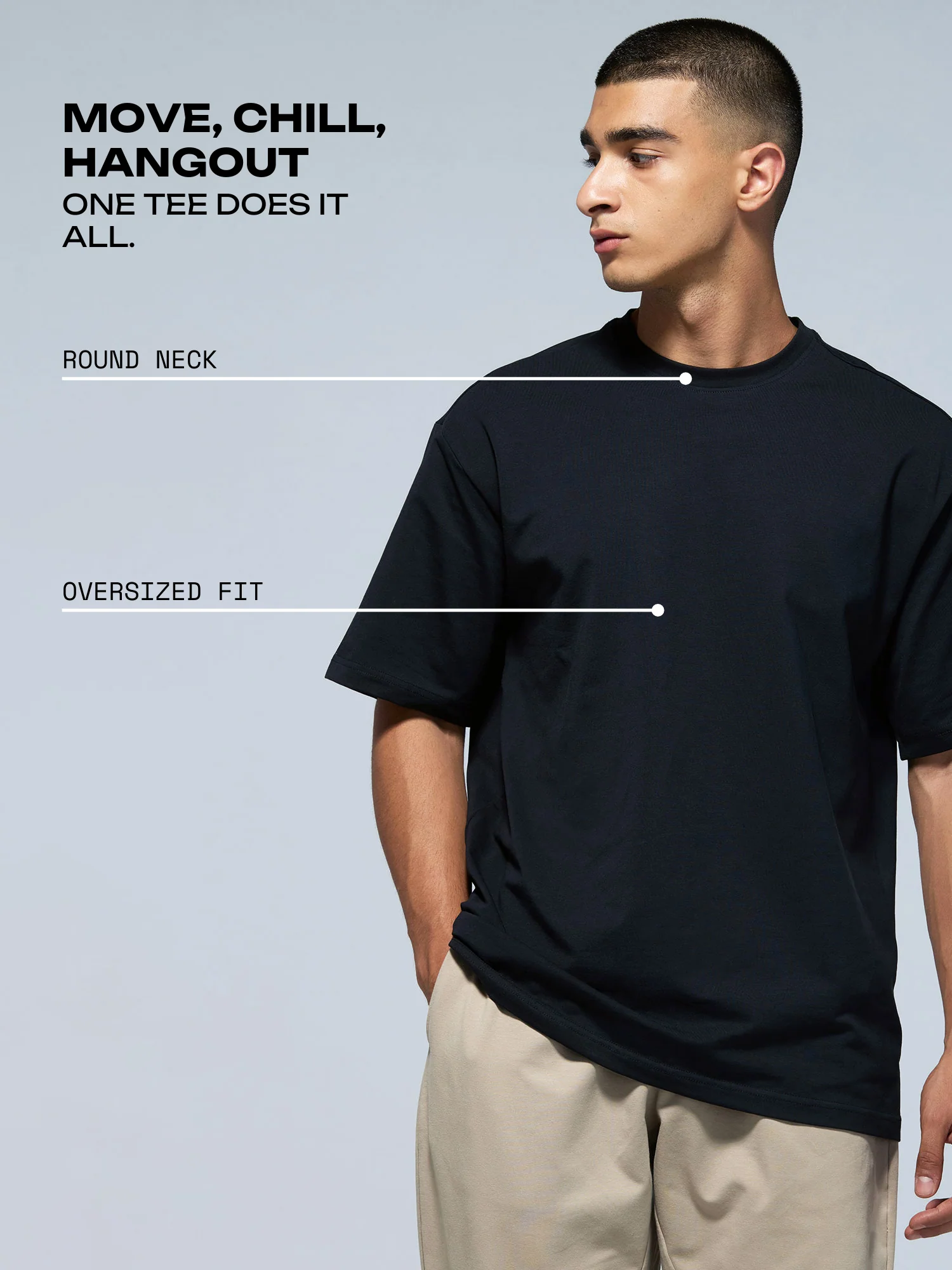 Black Solid Oversized Tee - Men - Image 3
