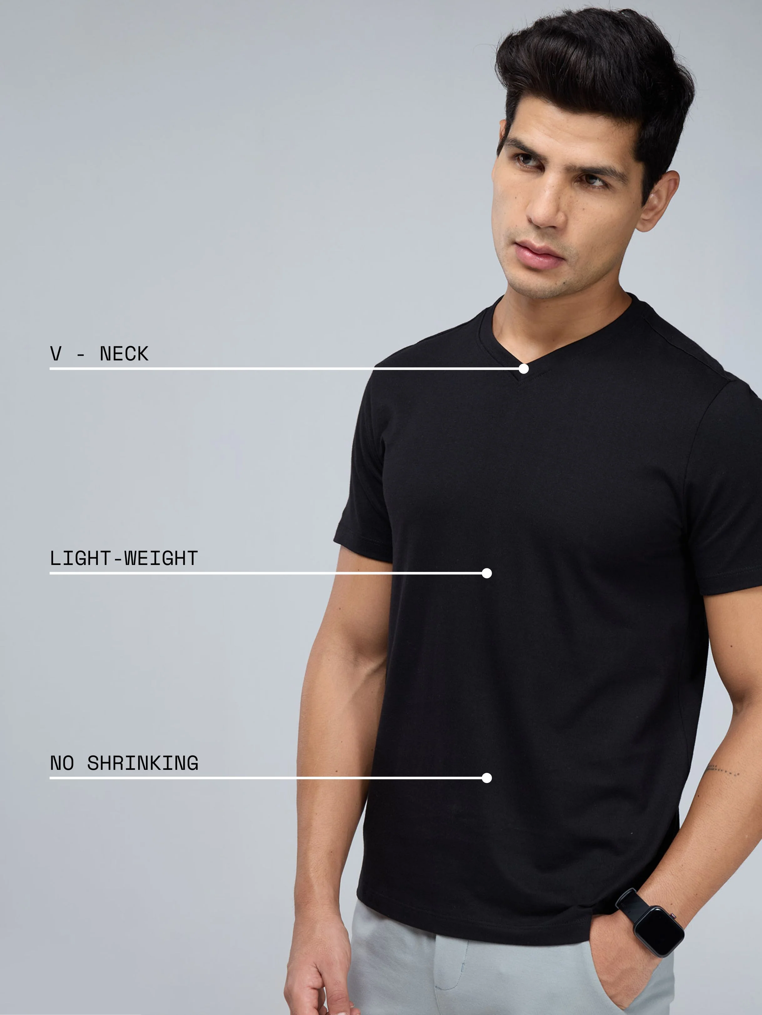 Black Supima V Neck T-shirt - Regular Fit - Image 5