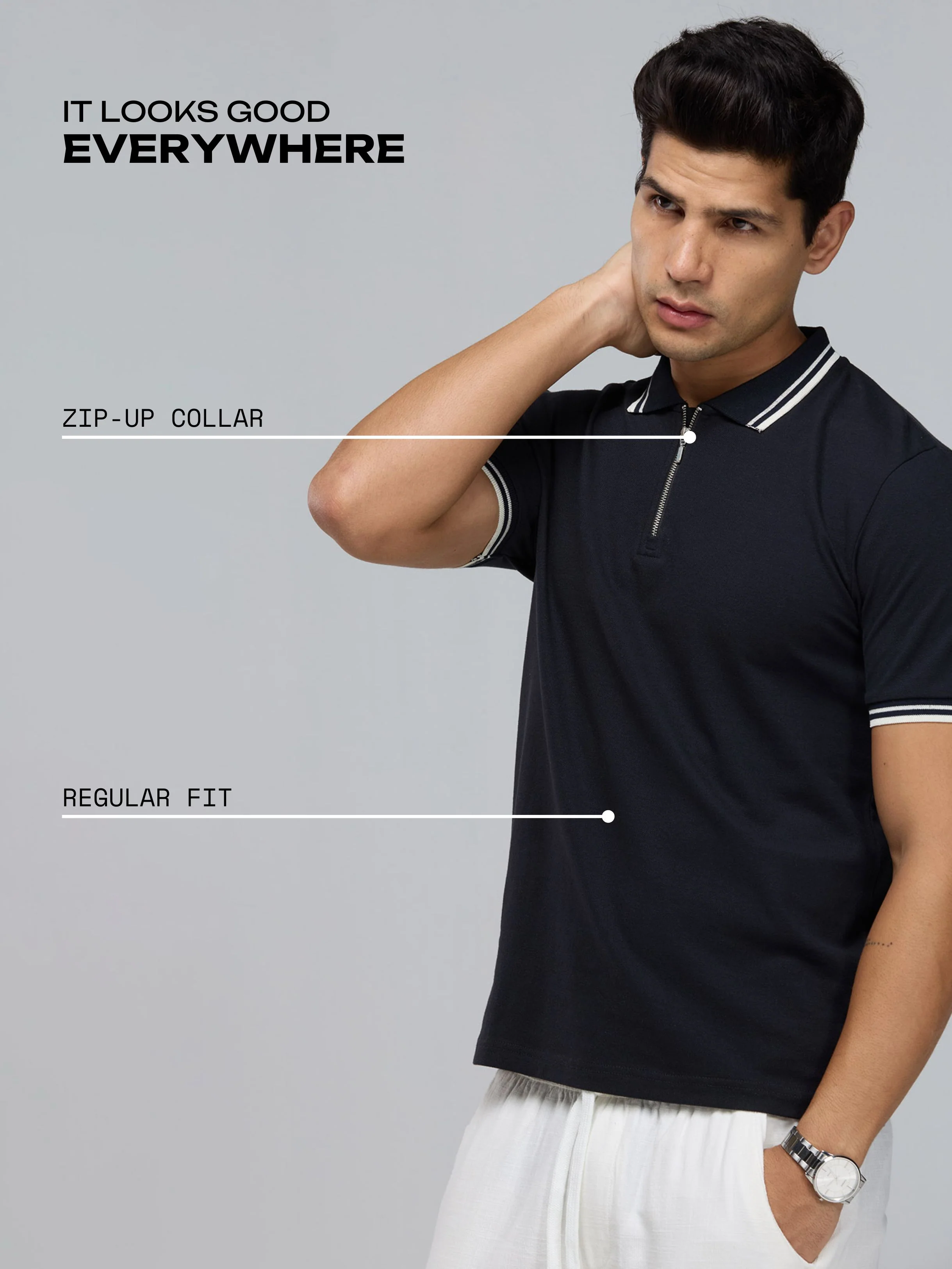 Black Urban Zipper Polo - Image 4
