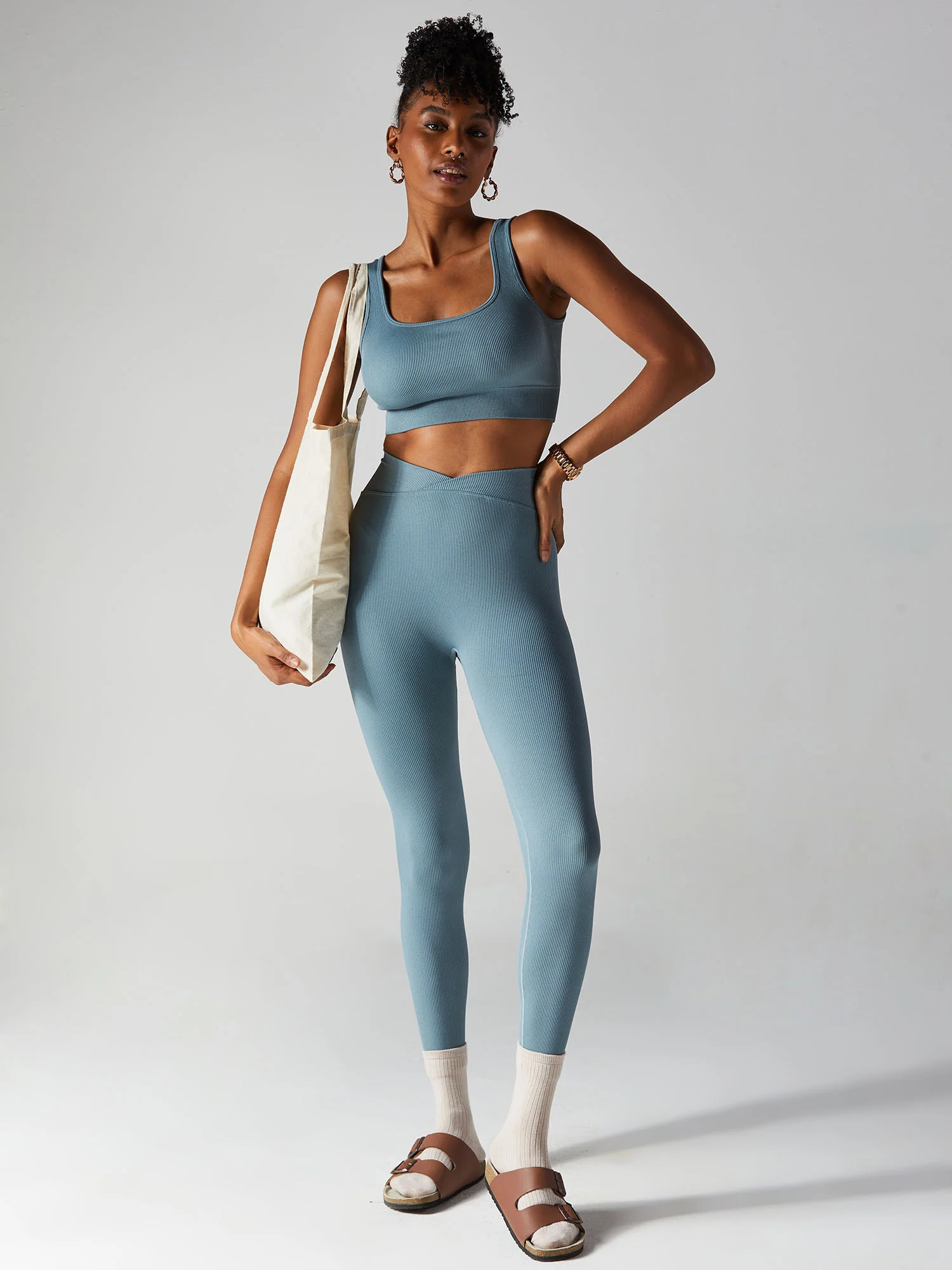 Blue-grey Aspire V-Waist Leggings - Image 7