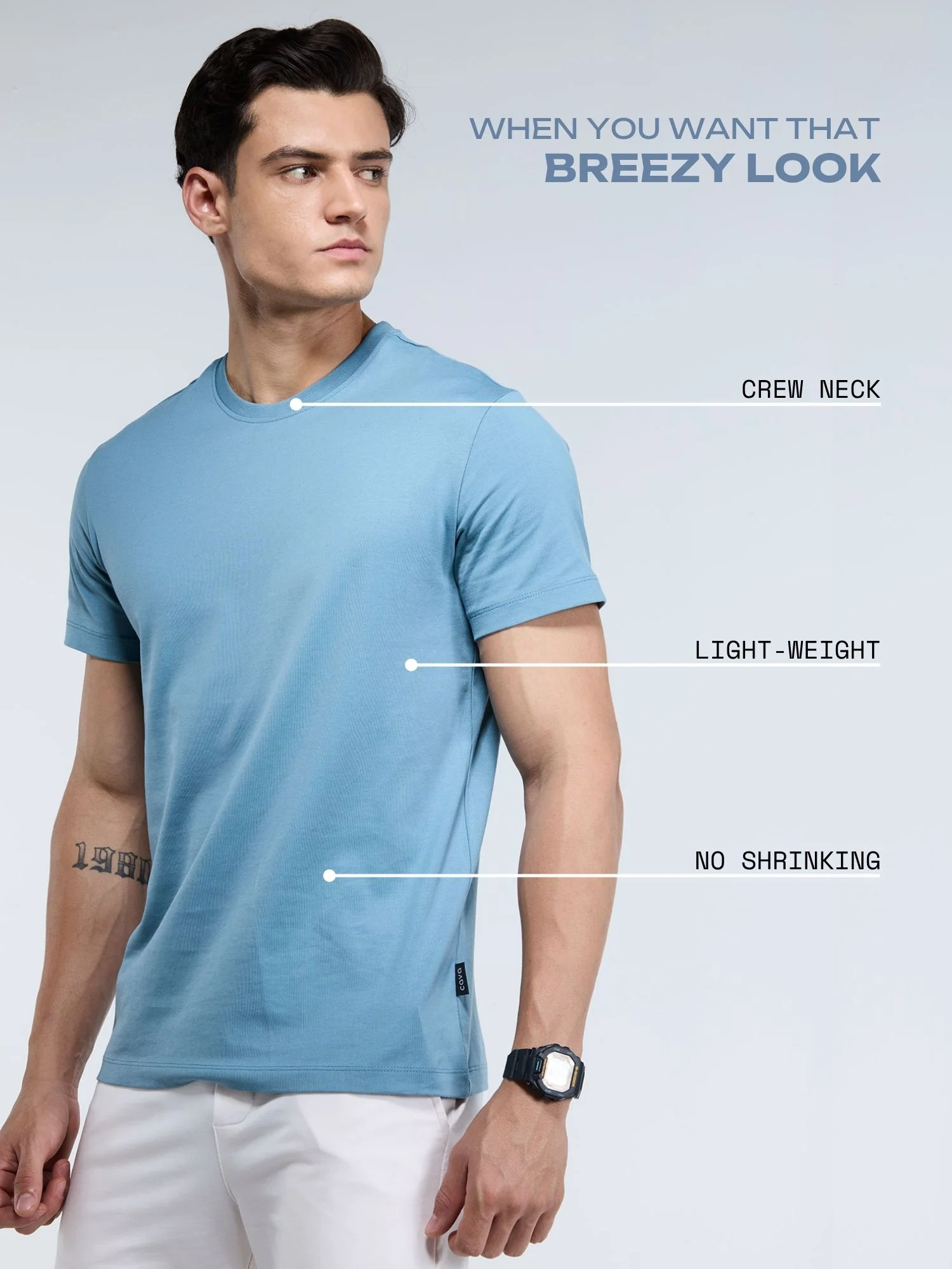 Blue Supima Crew Neck T-Shirt - Regular Fit - Image 3