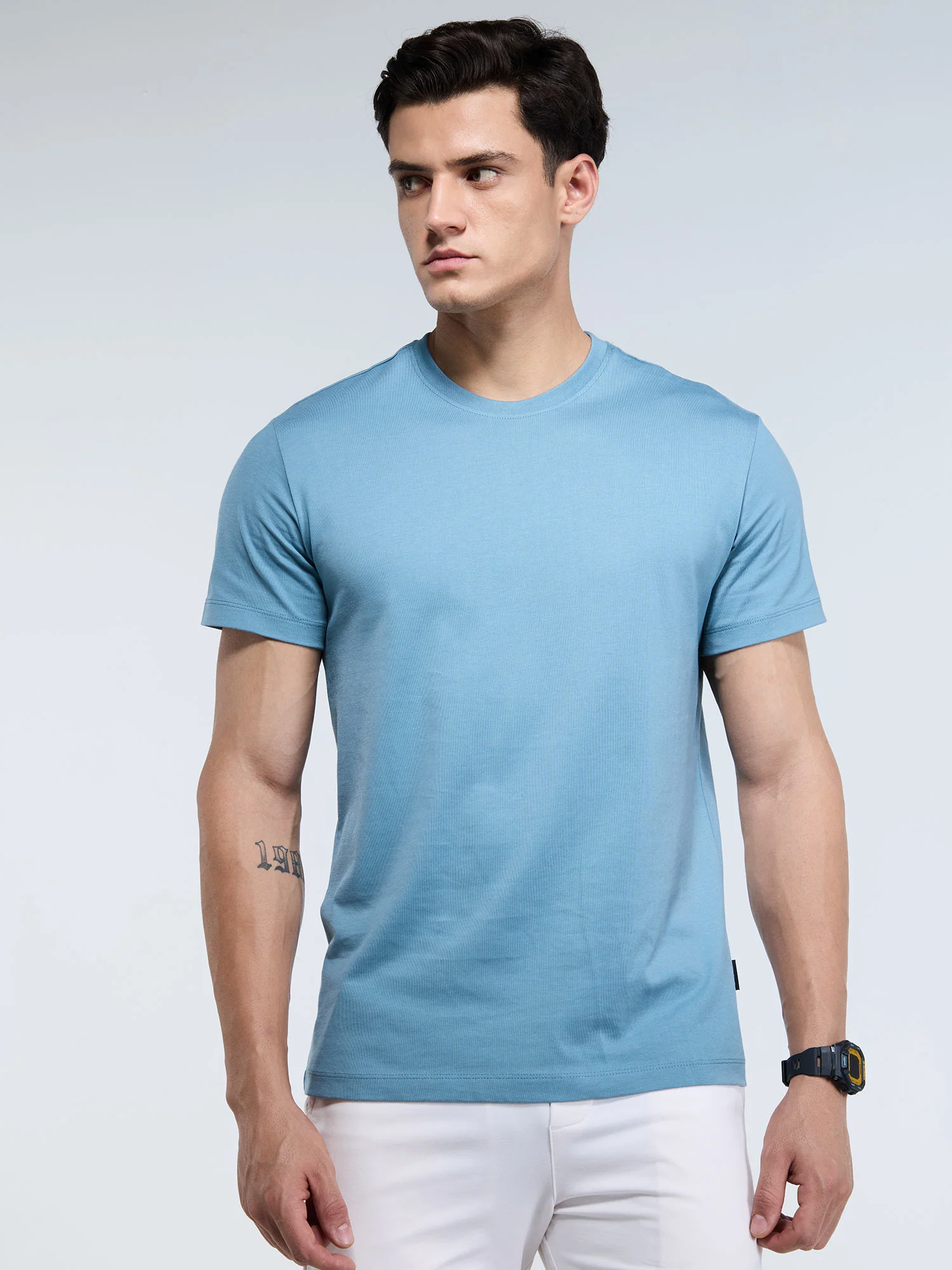 Blue Supima Crew Neck T-Shirt - Regular Fit - Image 7