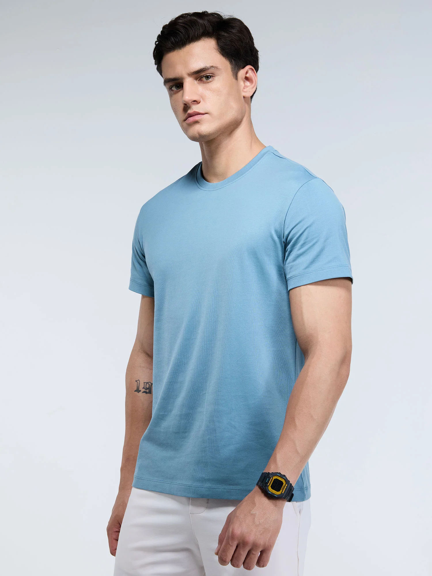 Blue Supima Crew Neck T-Shirt - Regular Fit - Image 8