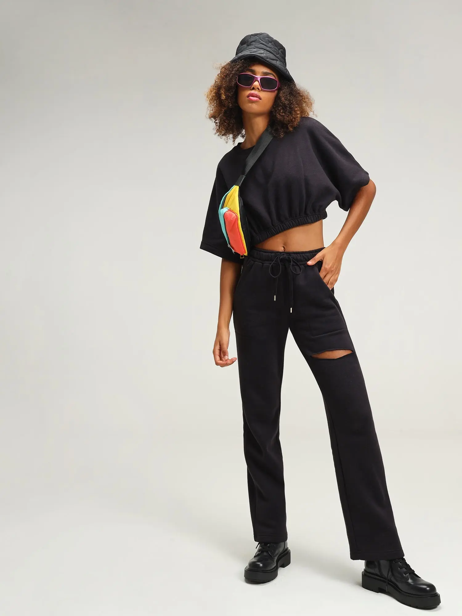 Boston Black Straight Leg Slit Joggers - Image 4
