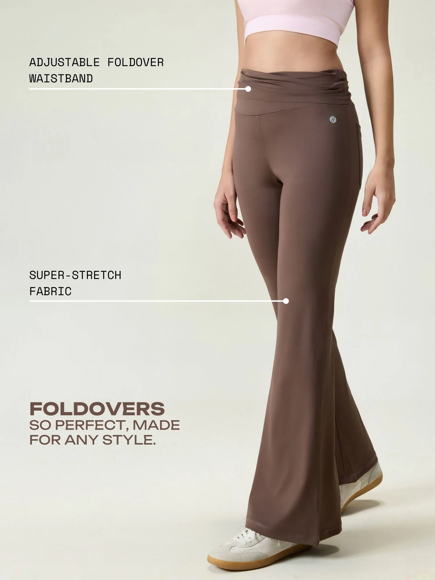 Brown Foldover Flare Pants - Image 3