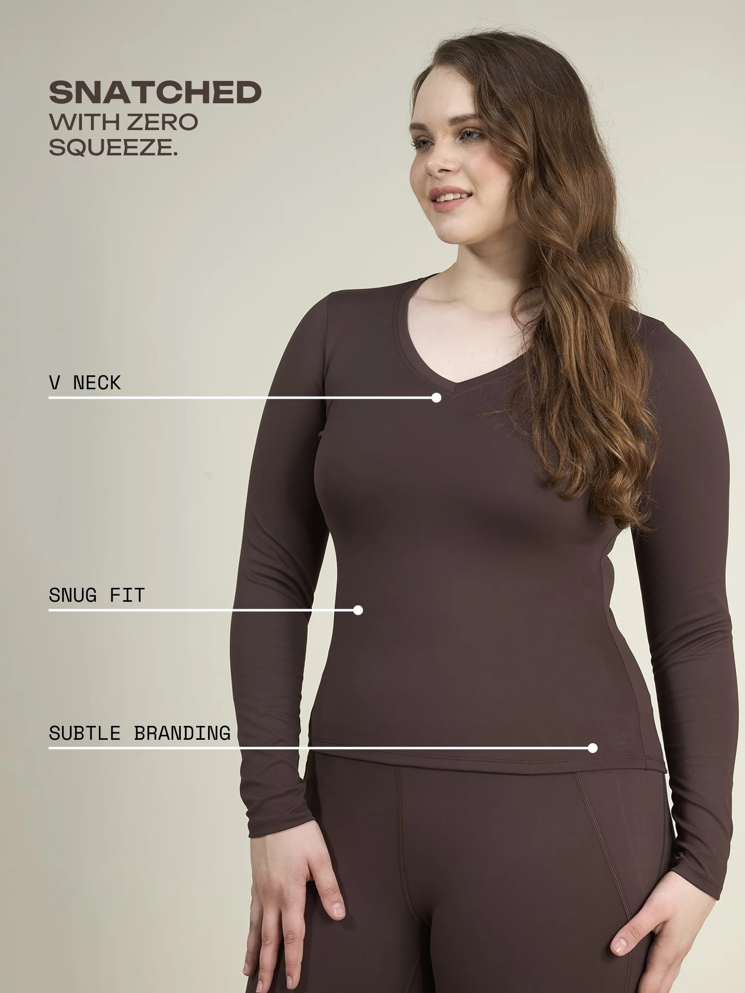 Brown Sculpt V-Neck Top - Image 3