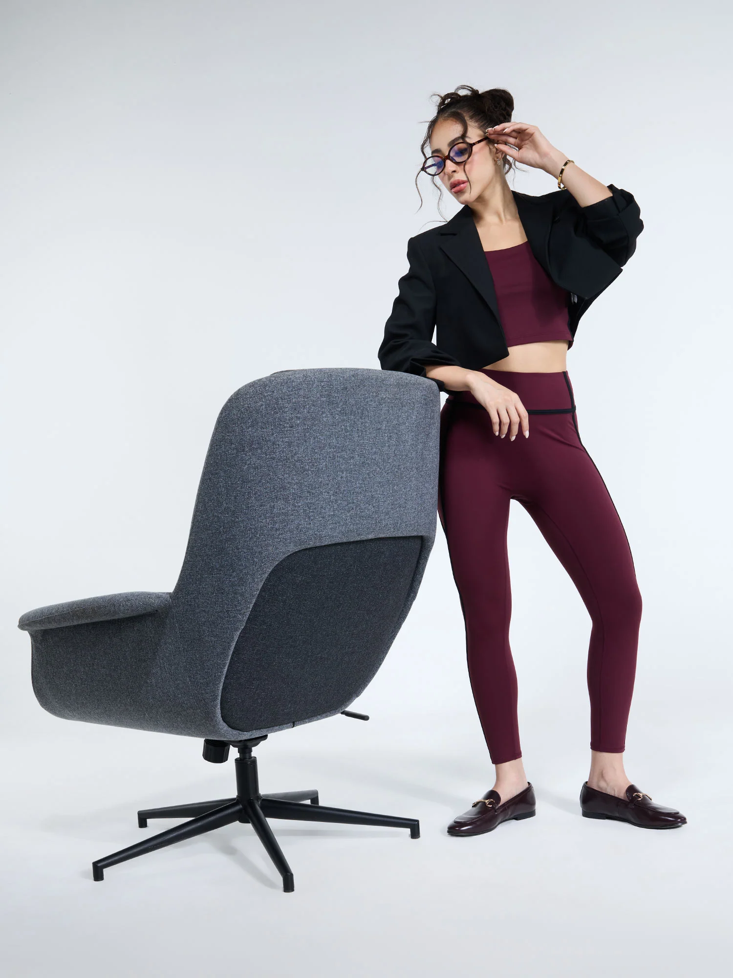 Burgundy Aerial Contrast Leggings - Image 10