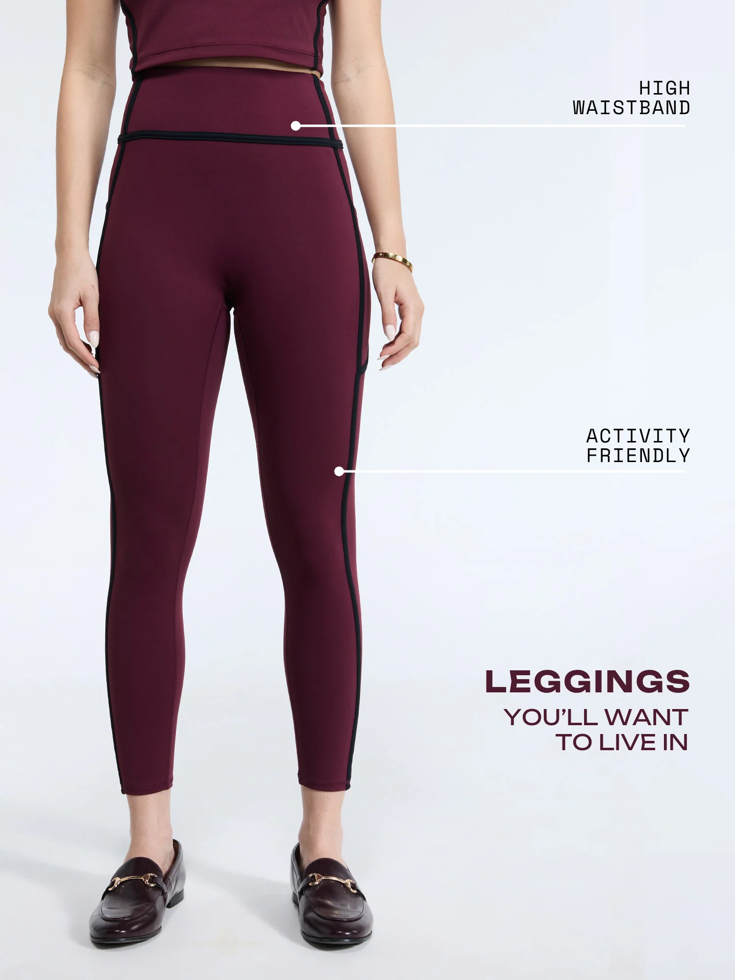 Burgundy Aerial Contrast Leggings - Image 3