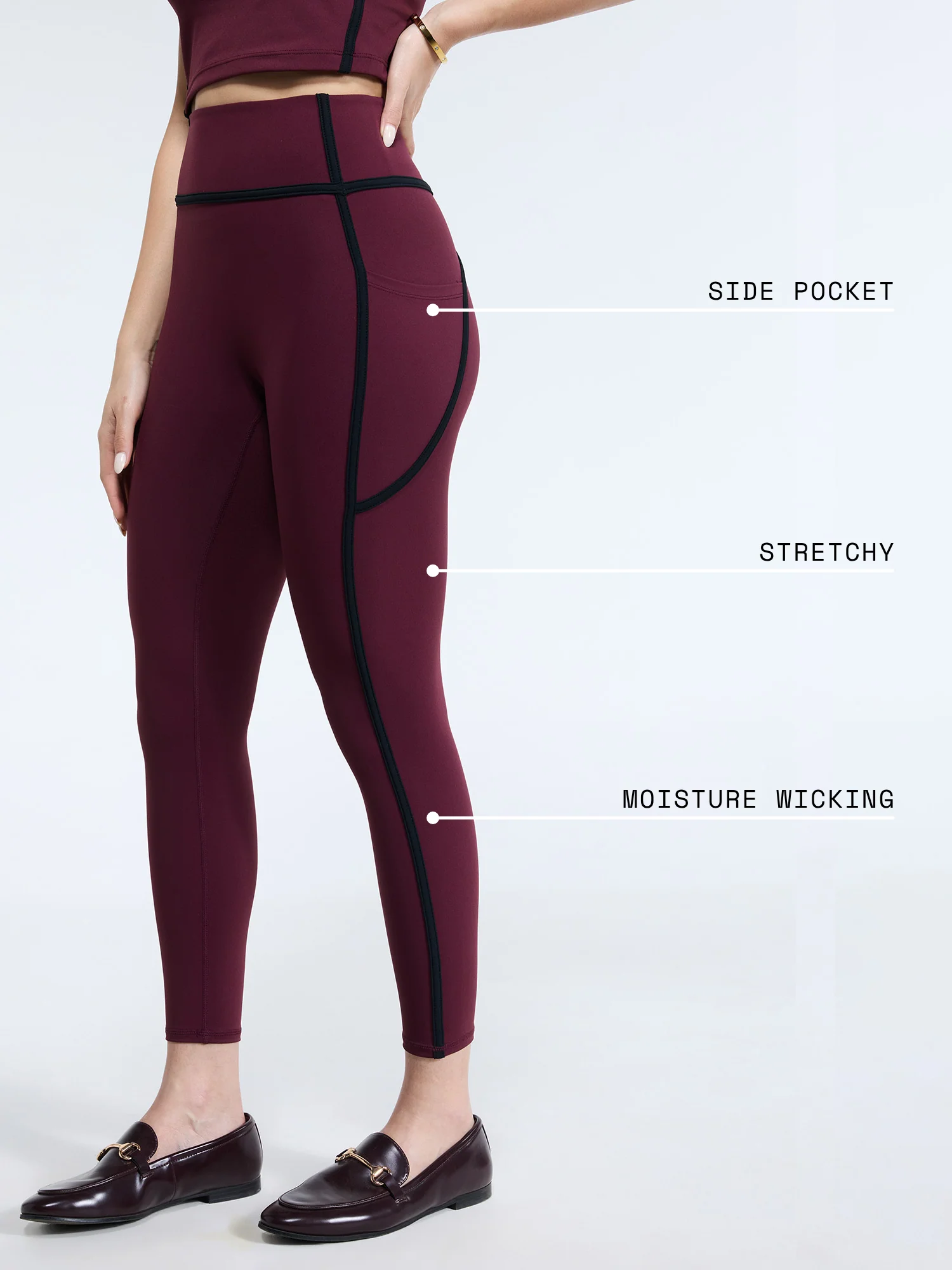 Burgundy Aerial Contrast Leggings - Image 4