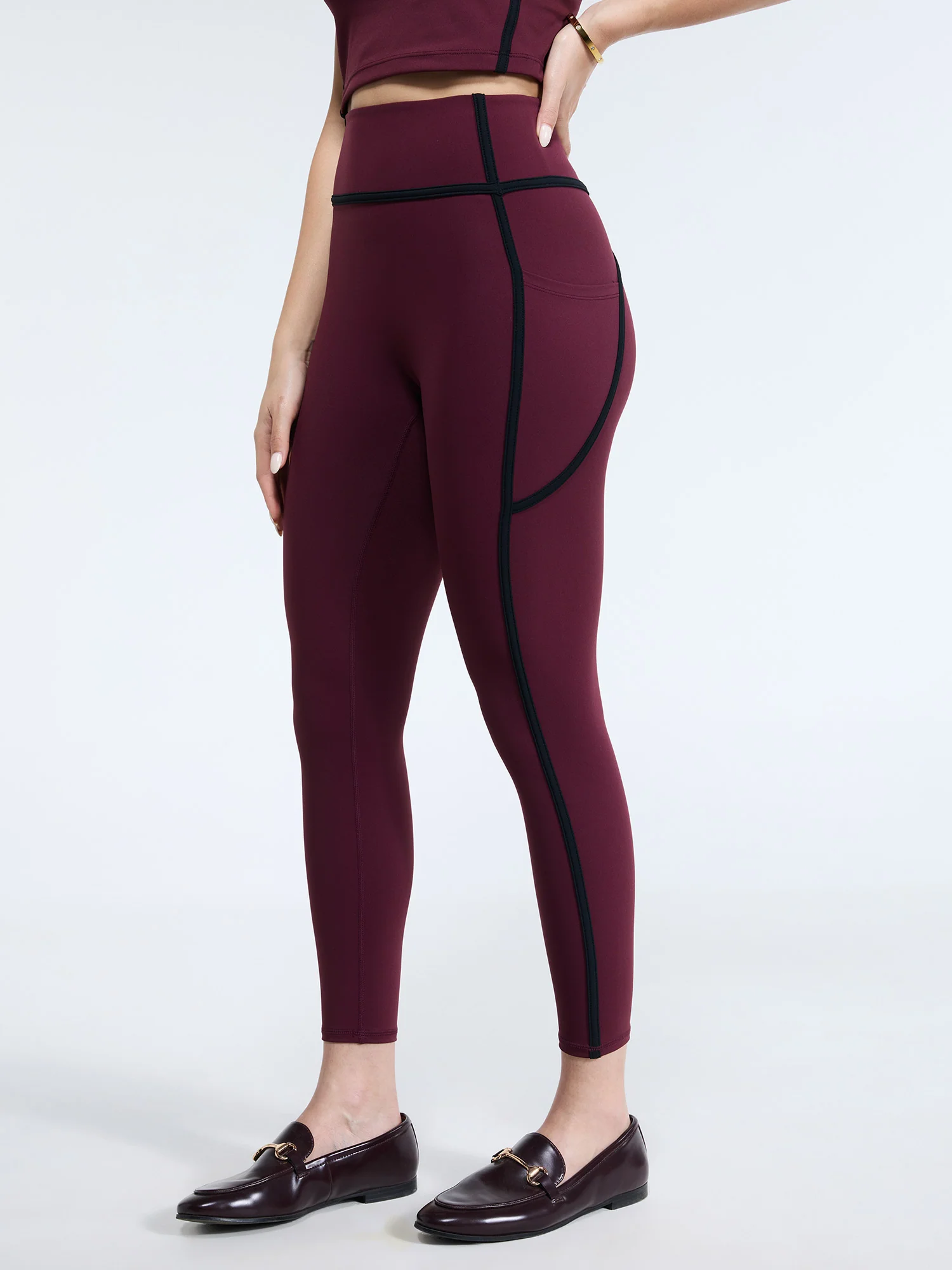Burgundy Aerial Contrast Leggings - Image 5