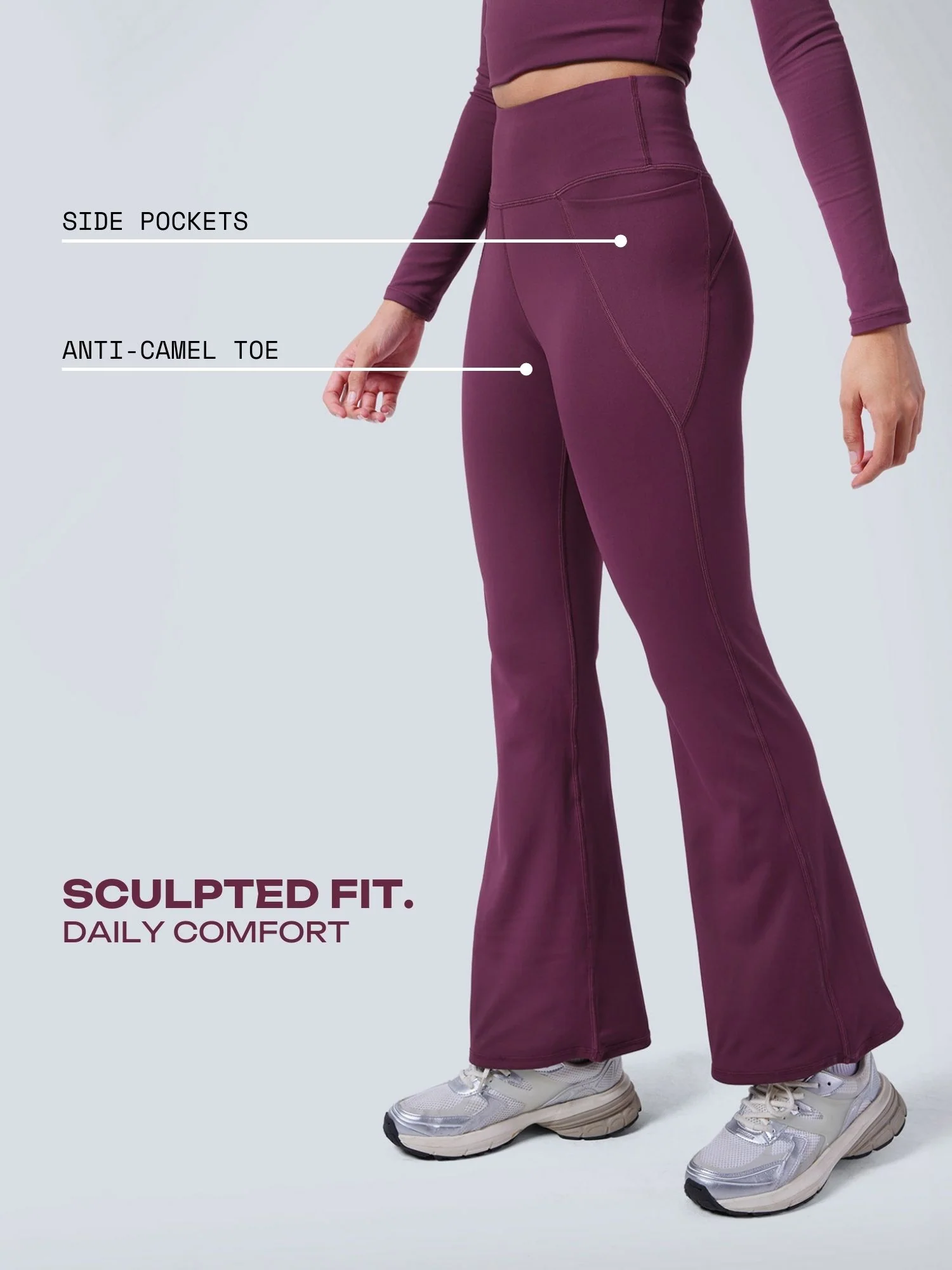 Burgundy Petite Sculpt Bootcut Leggings - Image 3