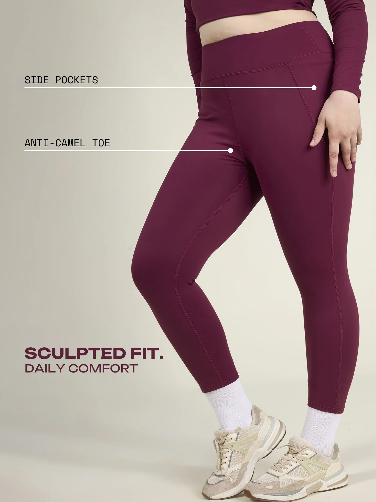 Burgundy Sculpt Core Leggings - Image 3