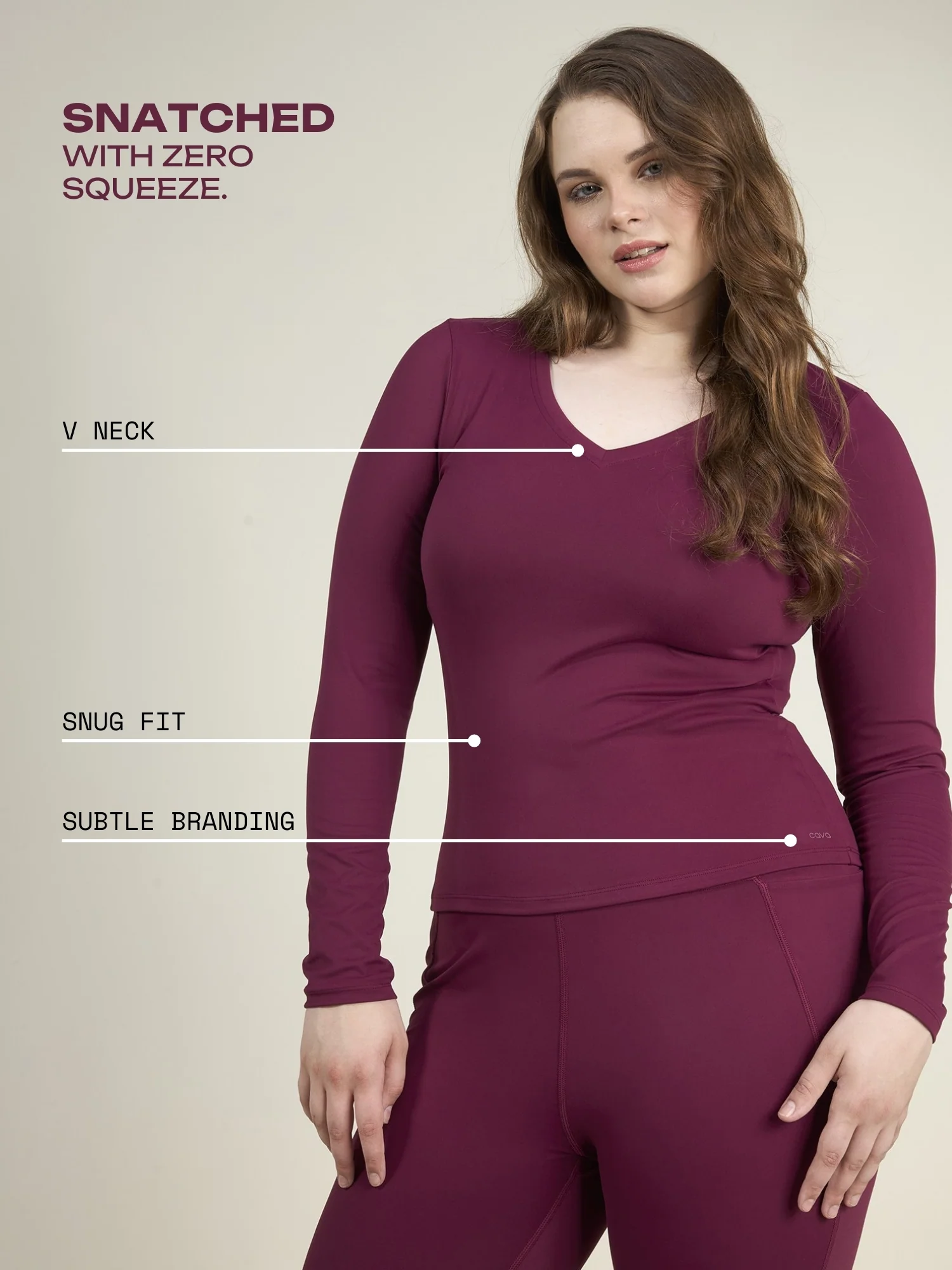 Burgundy Sculpt V-Neck Top - Image 3