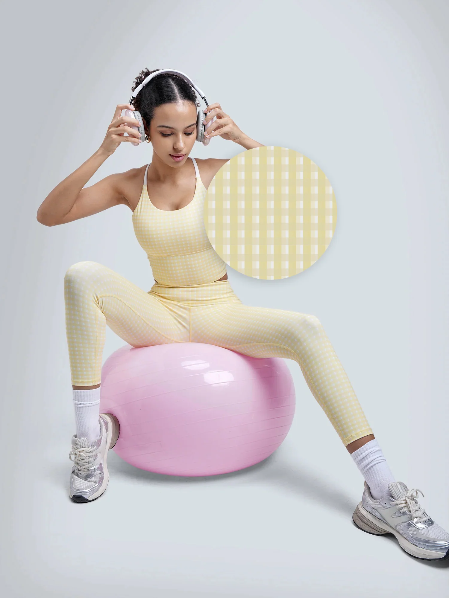 Butter Yellow Gingham Cross Back Sports Bra - Image 2
