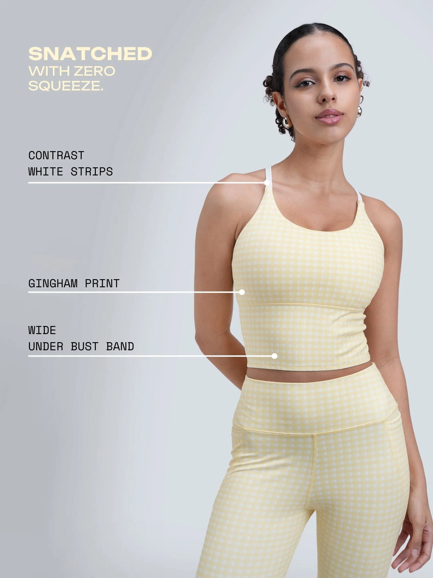 Butter Yellow Gingham Cross Back Sports Bra - Image 3