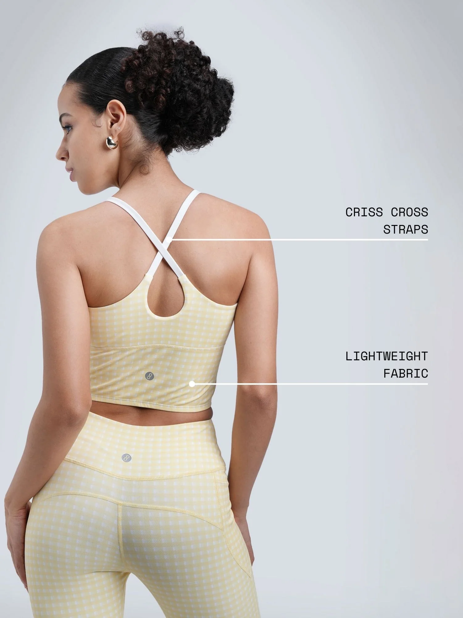 Butter Yellow Gingham Cross Back Sports Bra - Image 4