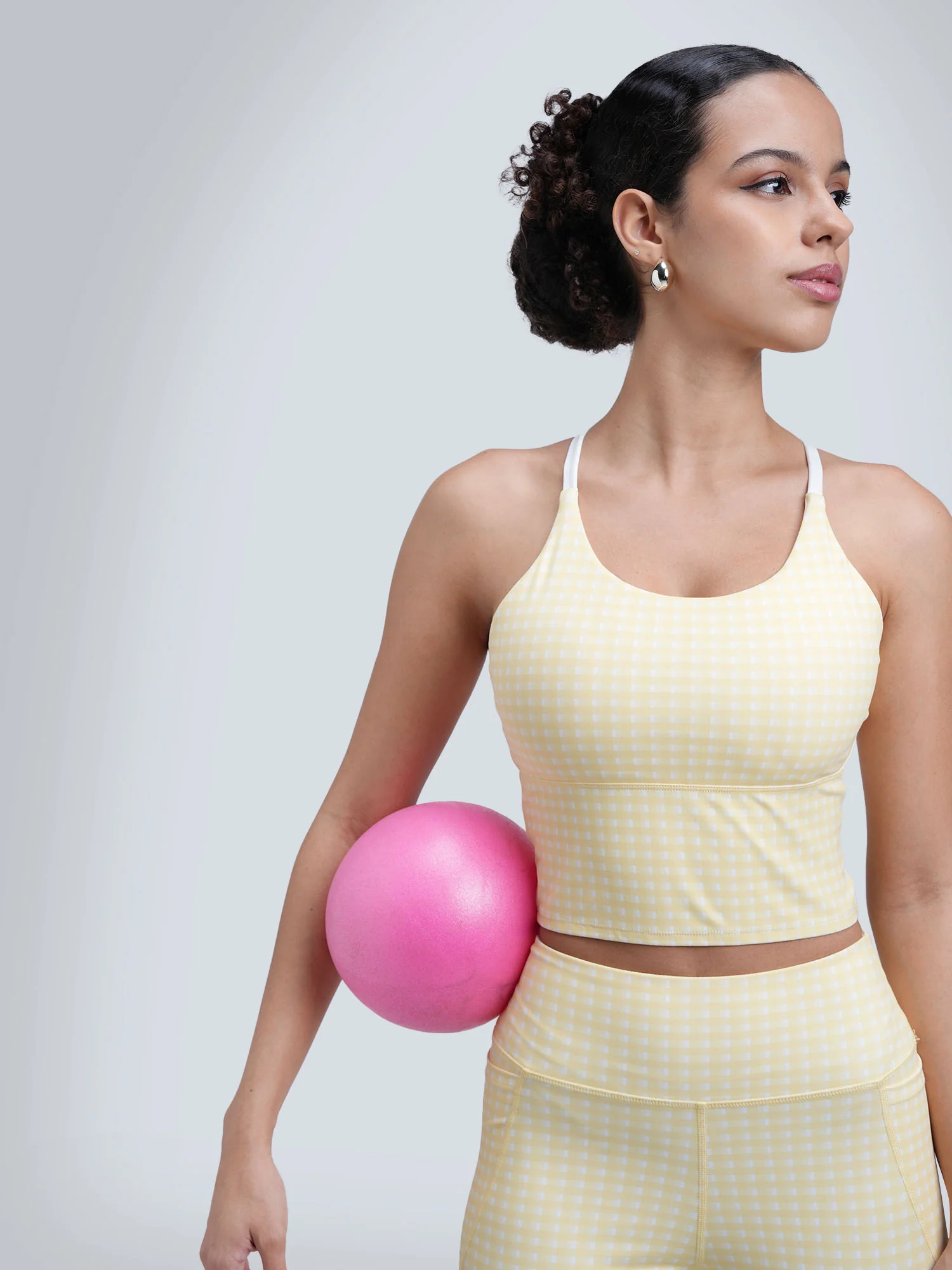 Butter Yellow Gingham Cross Back Sports Bra - Image 5