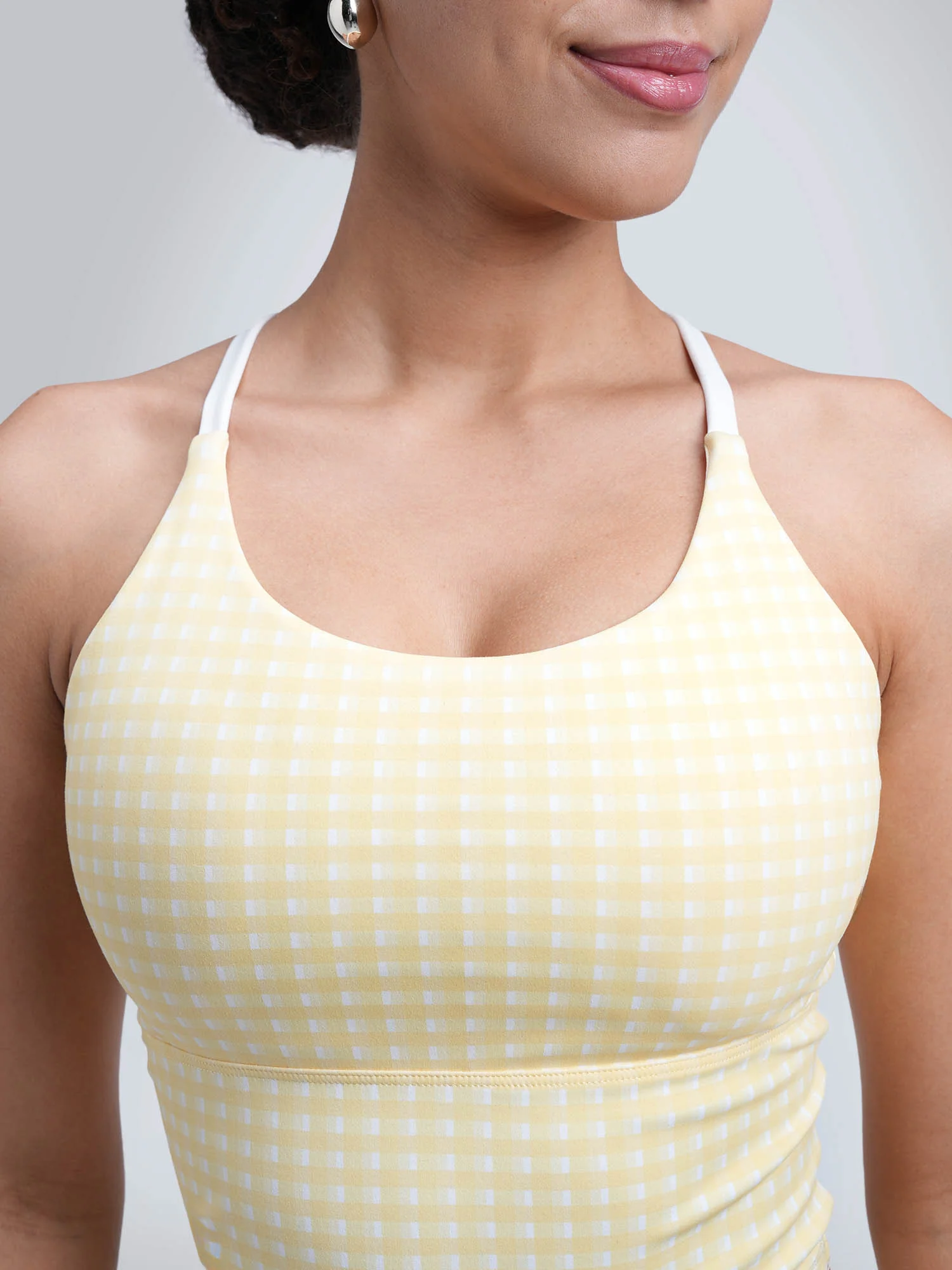 Butter Yellow Gingham Cross Back Sports Bra - Image 7