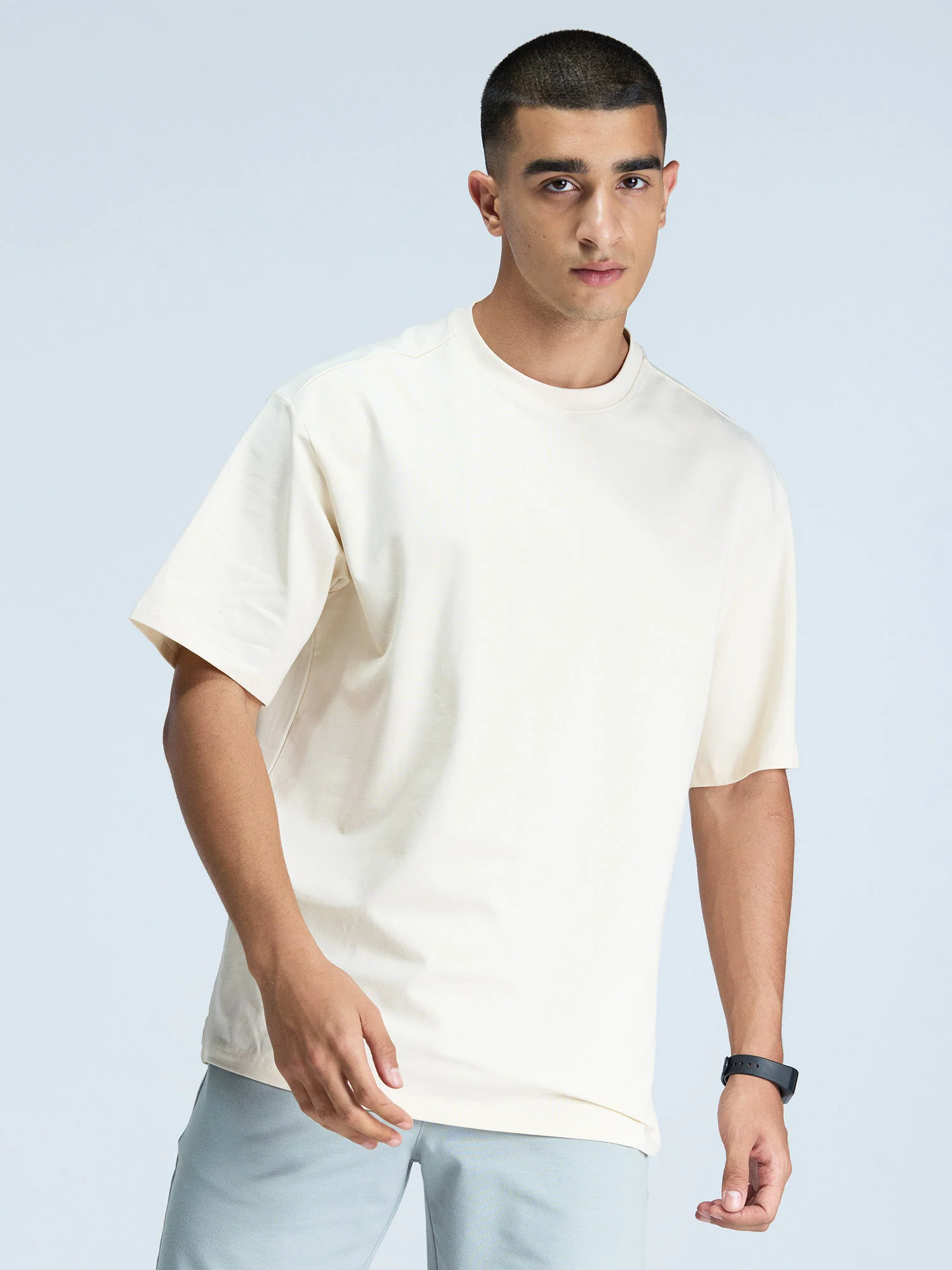 Cream Solid Oversized Tee - Men - Image 6