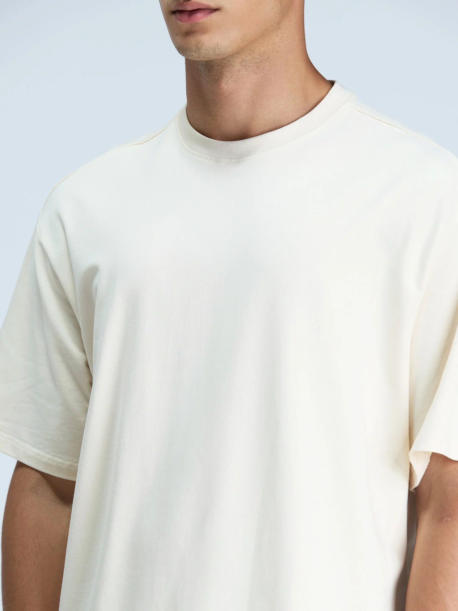 Cream Solid Oversized Tee - Men - Image 7