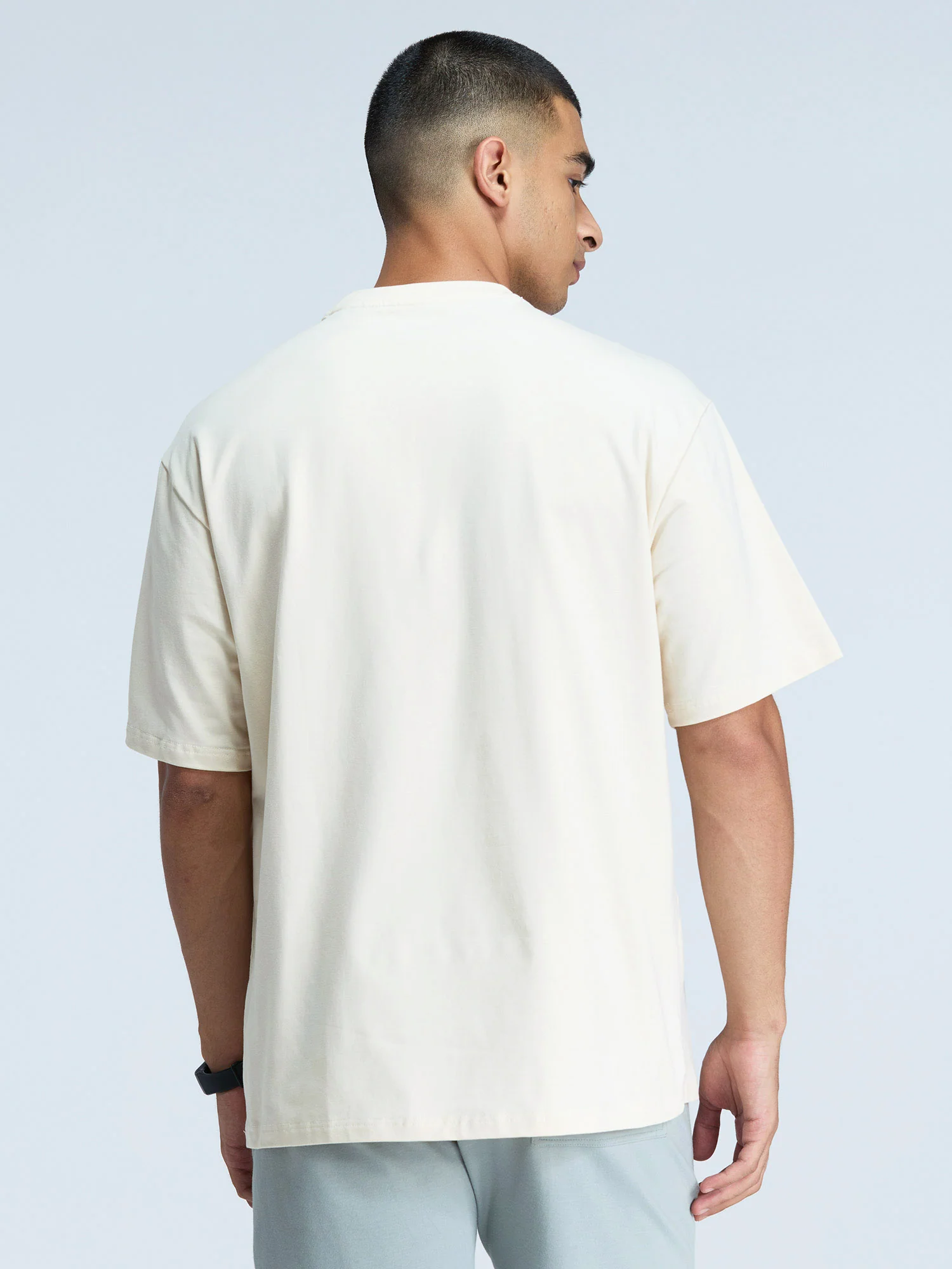 Cream Solid Oversized Tee - Men - Image 8