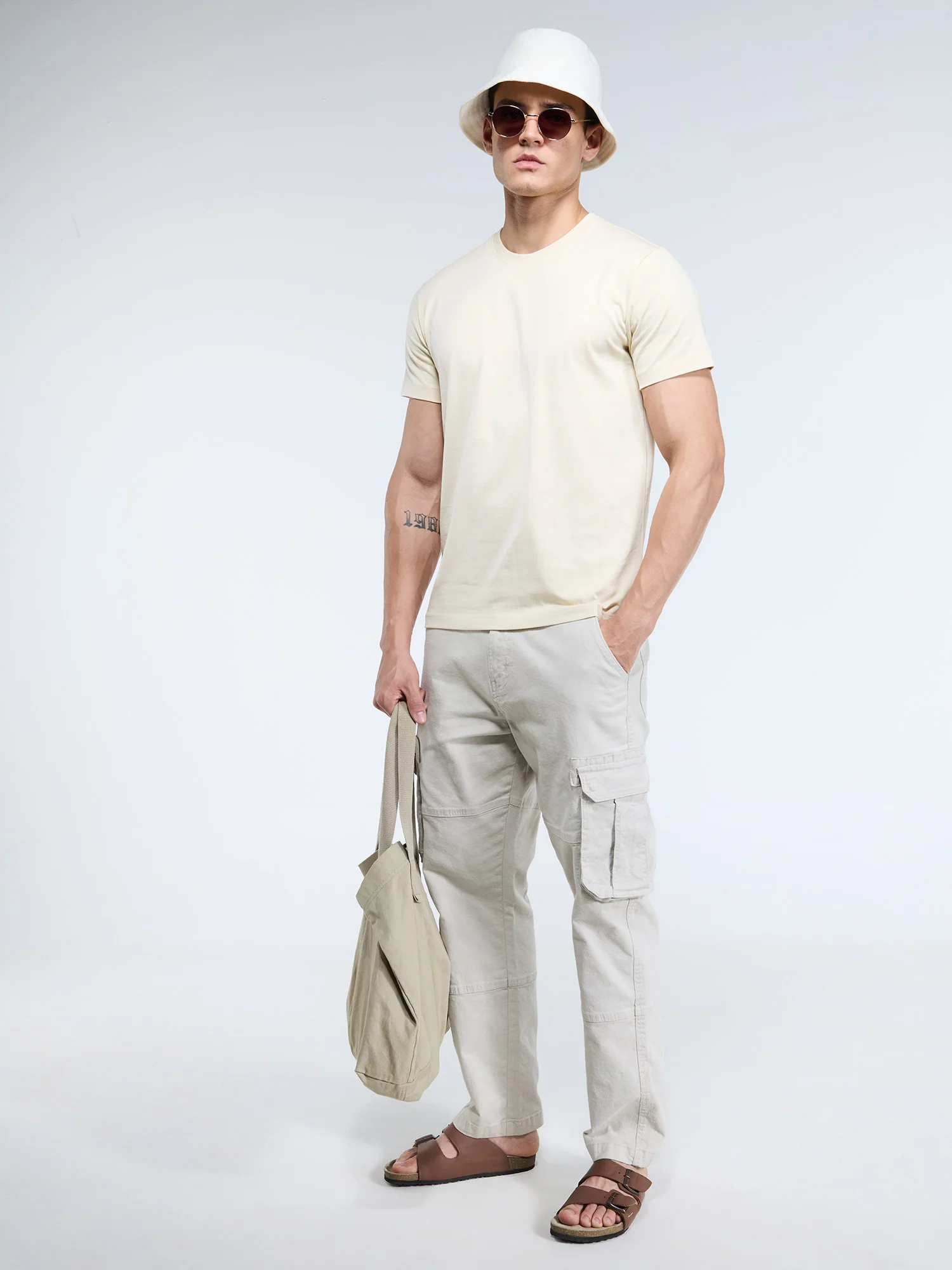 Cream Supima Crew Neck T-Shirt - Regular Fit - Image 2