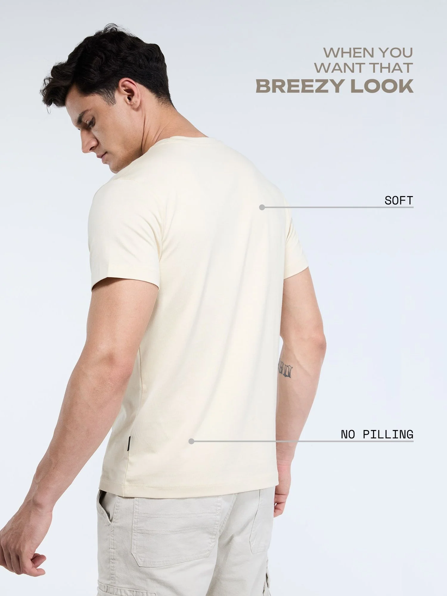Cream Supima Crew Neck T-Shirt - Regular Fit - Image 3