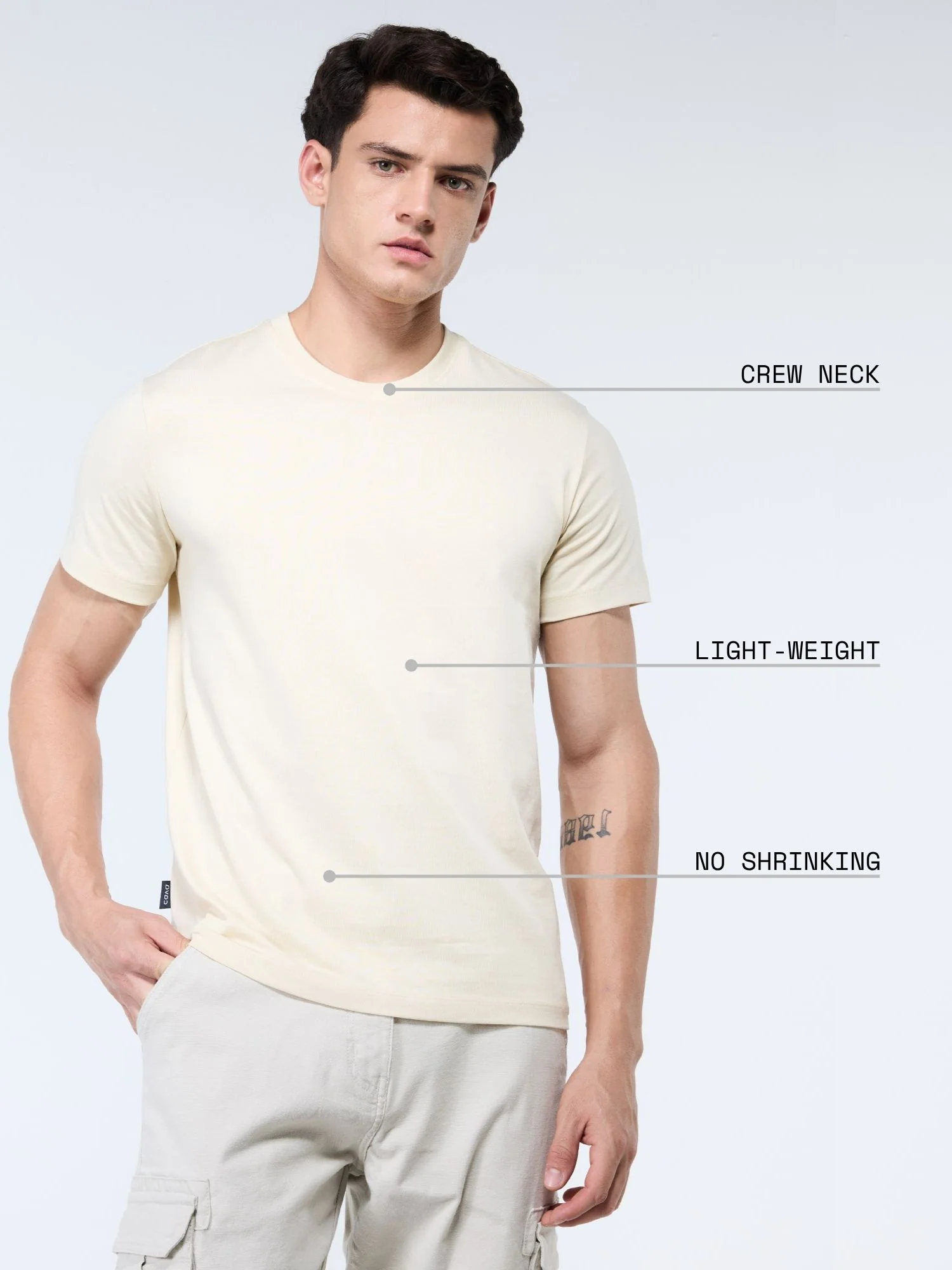 Cream Supima Crew Neck T-Shirt - Regular Fit - Image 4