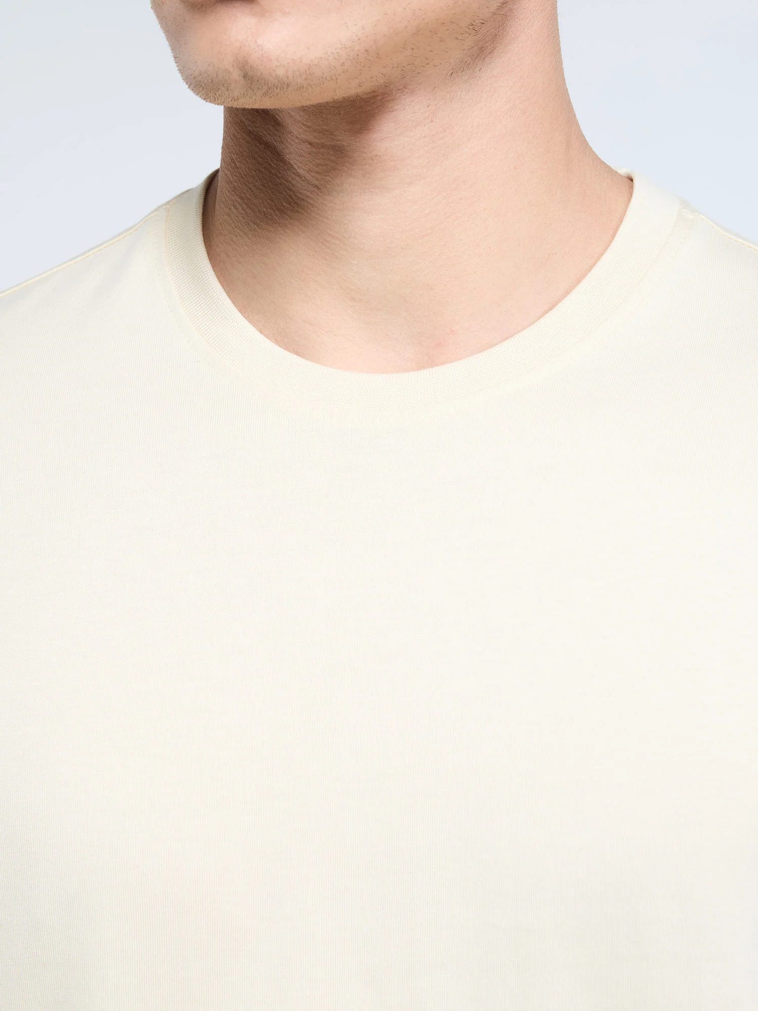 Cream Supima Crew Neck T-Shirt - Regular Fit - Image 5