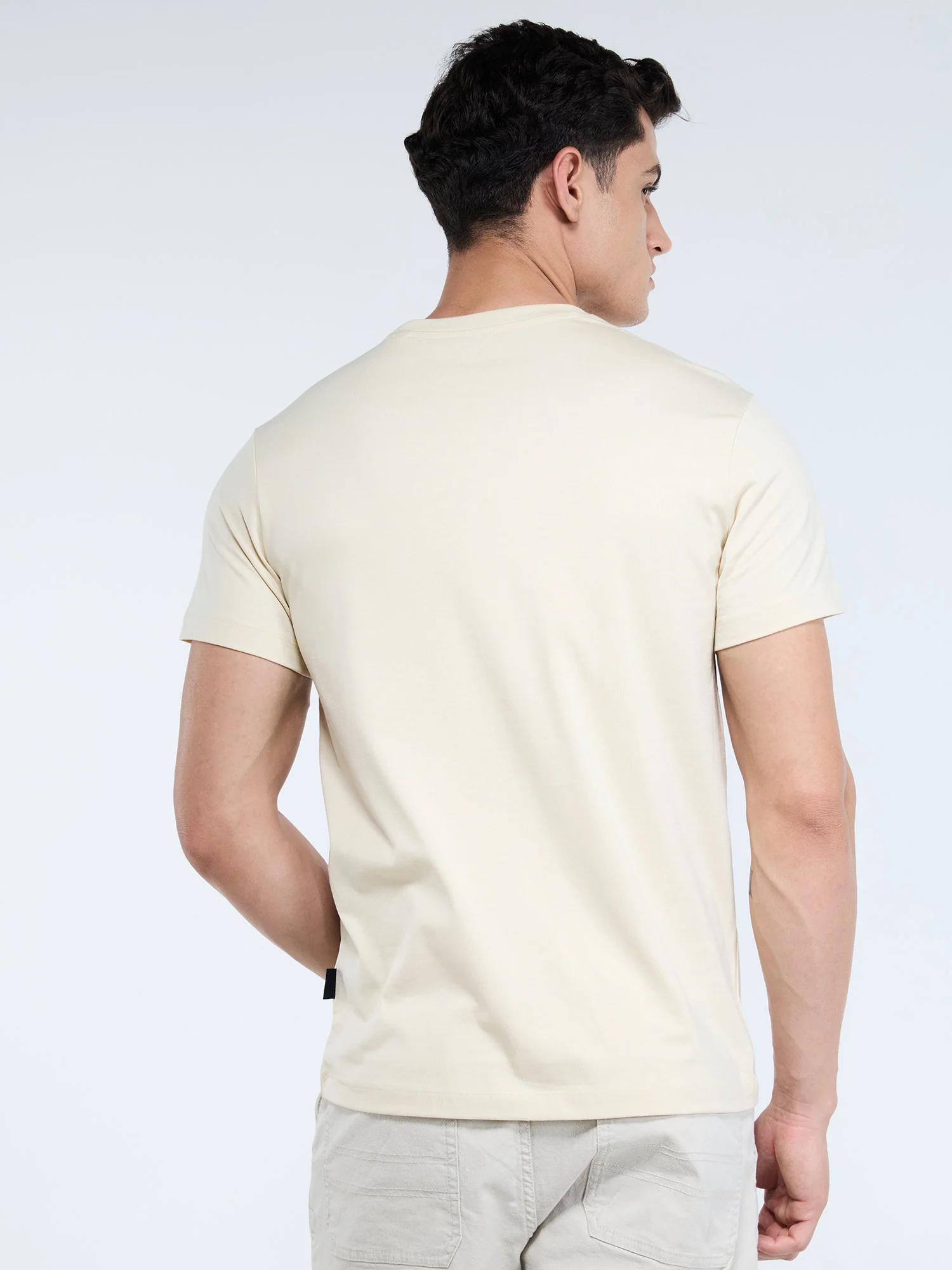 Cream Supima Crew Neck T-Shirt - Regular Fit - Image 6
