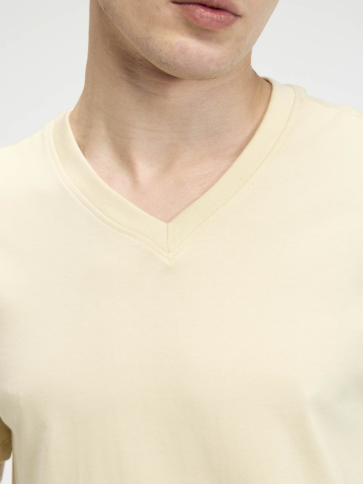 Cream Supima V Neck T-Shirt - Regular Fit - Image 5