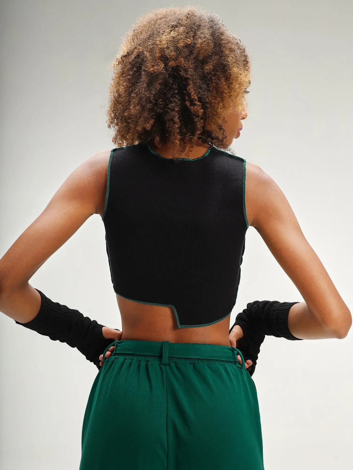 Cyprus Dark Green Patchwork Crop Top - Image 3
