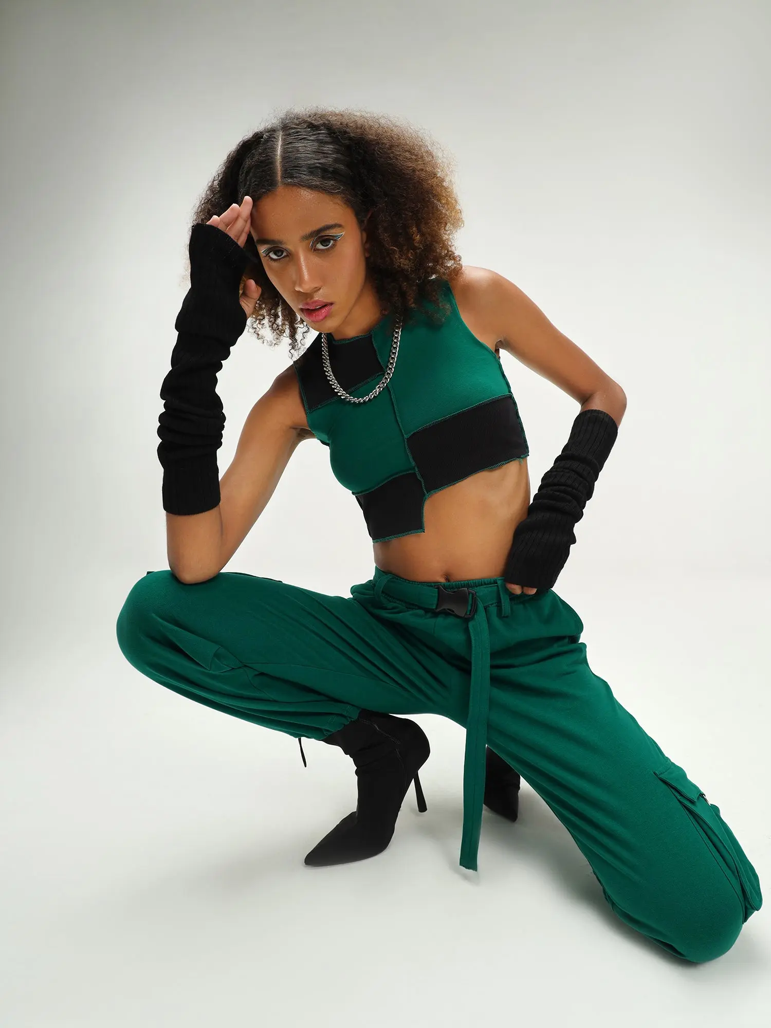 Cyprus Dark Green Patchwork Crop Top - Image 4