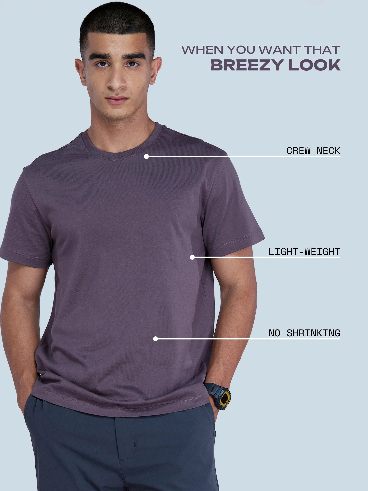 Dusky Purple Supima Crew Neck T-shirt - Regular Fit - Image 3