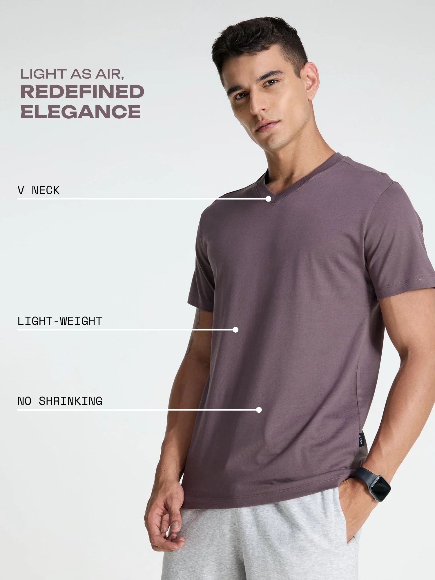 Dusky Purple Supima V Neck T-shirt - Regular Fit - Image 3