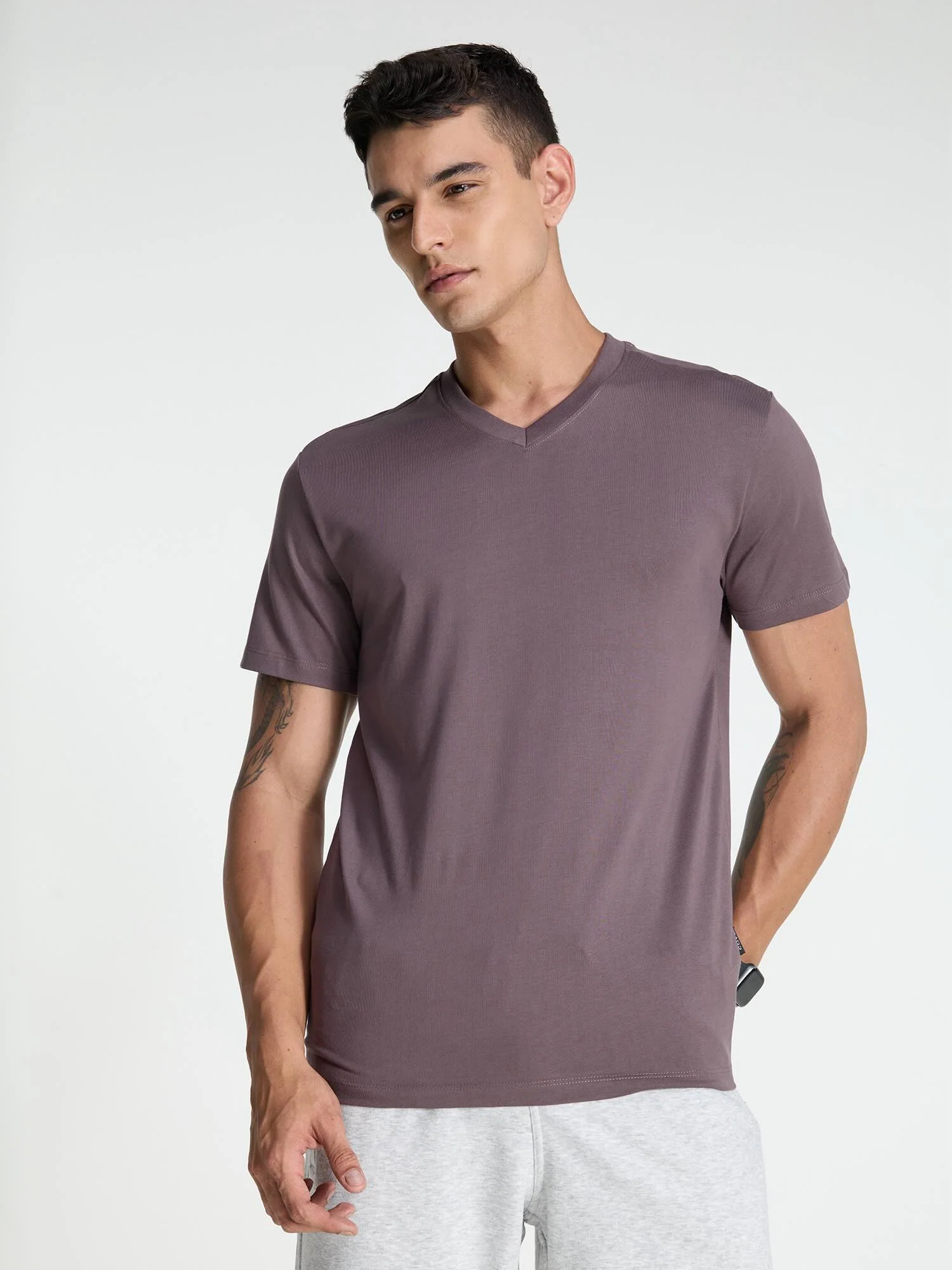 Dusky Purple Supima V Neck T-shirt - Regular Fit - Image 5