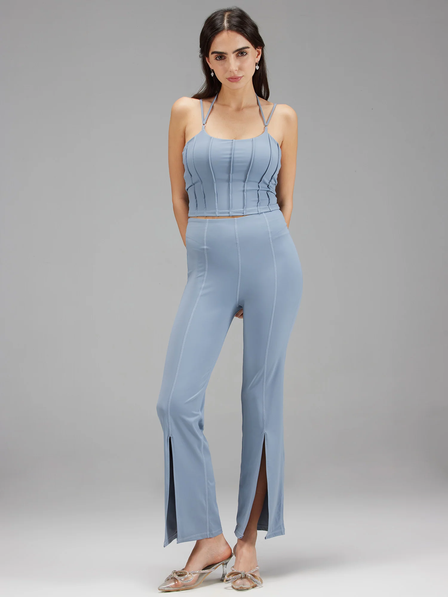 Dusty-Blue Retro Flare Pants - Image 2