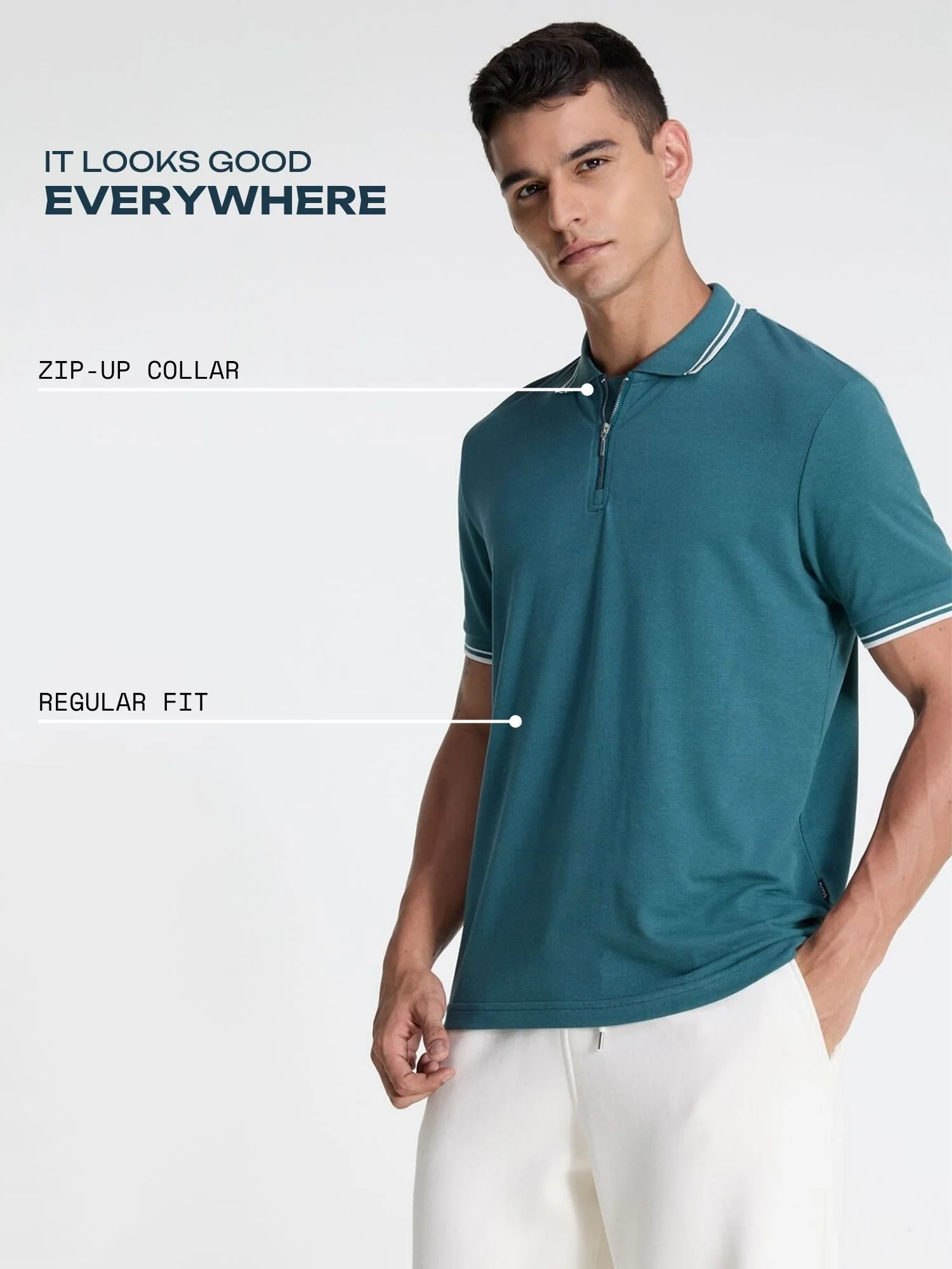 Teal Urban Zipper Polo - Image 3